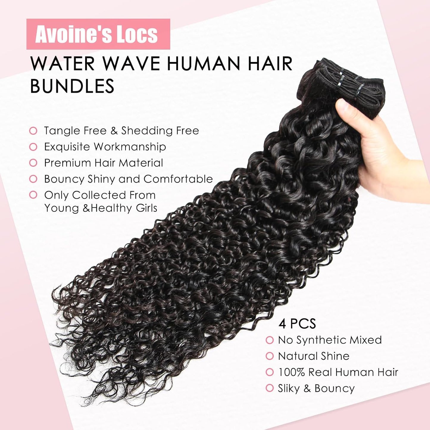 Human Hair Bundles Water Wave Bundles Human Hair 20 22 24 26 Inch 12A 100% Unprocessed Brazilian Virgin Hair Water Wave 4 Bundles Real Human Hair Extensions For Black Women Natural Black