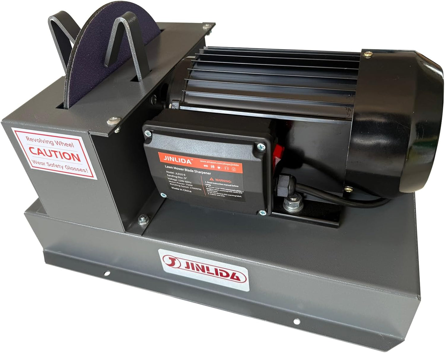 JLD10-9 Lawn Mower Blade Sharpener, 1HP 750W Lawn Lawnmower Blade Grinder with 9-inch Ceramic Grinding Wheel and Balancer and 5 Sanding Discs