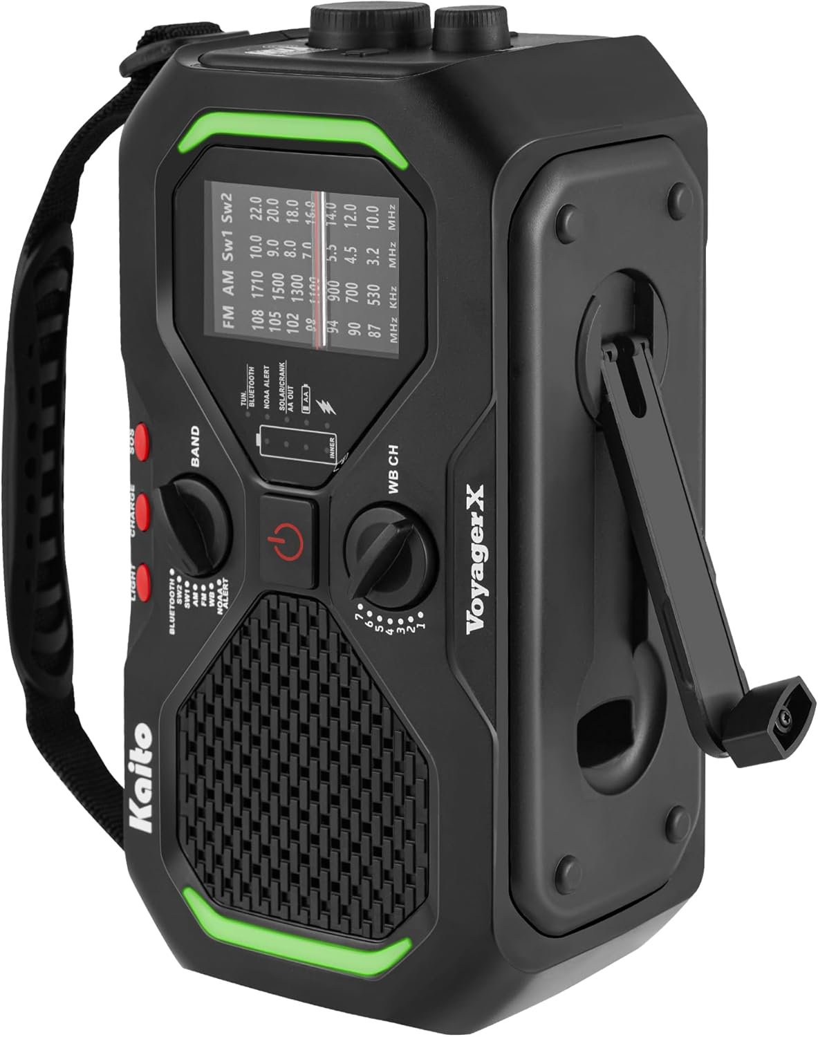 Kaito Voyager X Emergency Radio with NOAA Weather Alert AM/FM/Shortwave Solar & Hand Crank Power Wireless Charging SOS Alarm, LED Flashlight & Reading Lamp Survival & Preparedness Gear (Black)