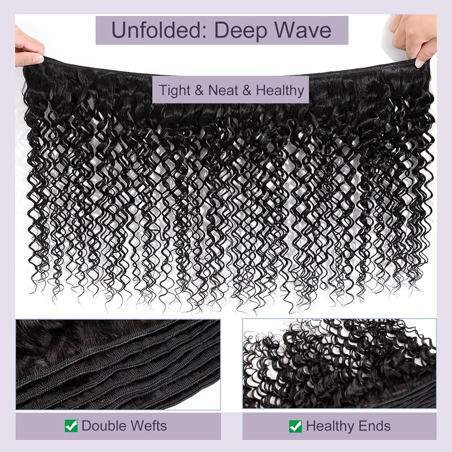 Deep Wave Human Hair Bundles, 22 24 26 Inch 13A Curly Bundles Human Hair, Wet and Wavy 100% Brazilian Virgin Quick Weave Deep Wave Bundle for Women, 300G