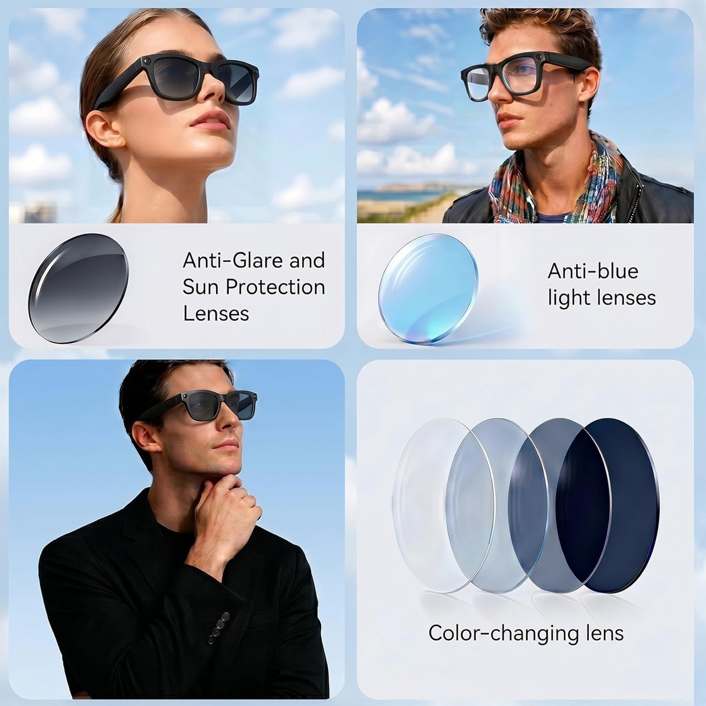 2026 AI Smart Glasses with Camera and Bluetooth,8MP 4K Camera Glasses,Supports AI Voice Control/Photo/Video/Audio Recording,Glasses with 133 Translation,Sunglasses Lenses+Photochromic for Men & Women