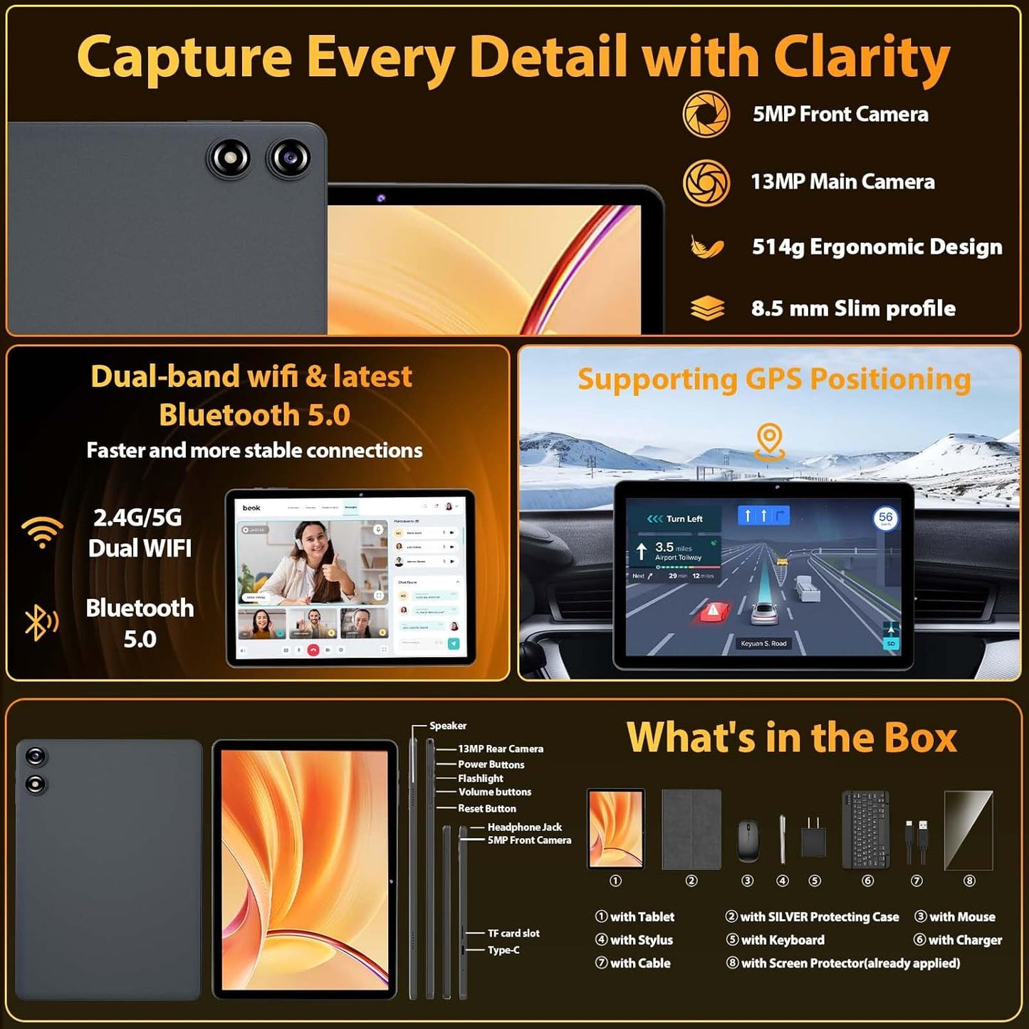 2026 Android Tablet with Keyboard, Upgraded Android 16 tablet with 26GB+256GB+2TB Expand, 10 inch Tablet PC with 8-Core, Gemini AI, WiFi, 8000mAh, GMS,GPS, 2-in-1 Tablet with Case,Mouse,Stylus(Silver)