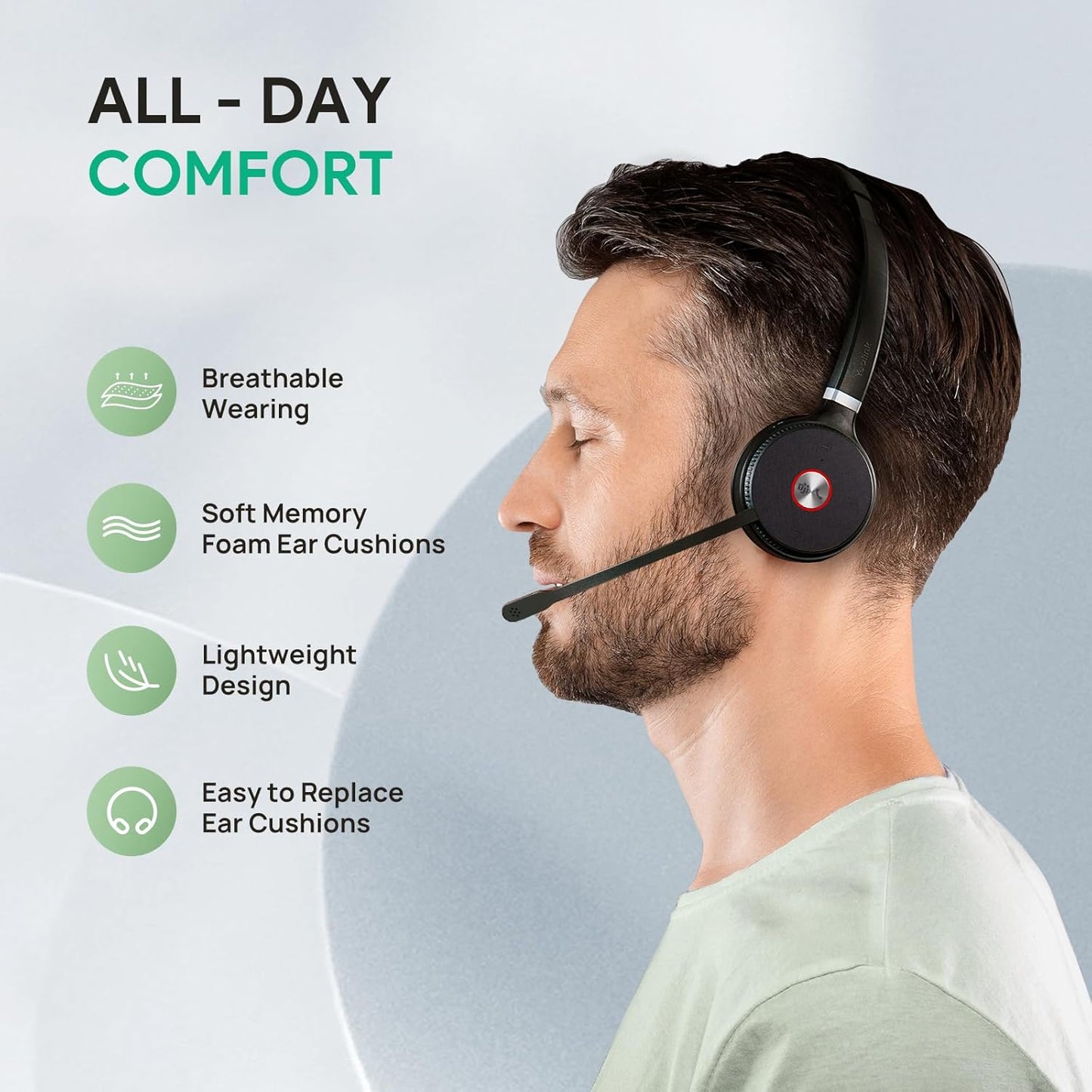 Yealink WH62 DECT Mono Teams Wireless Headset, 525 ft Range Work Headphone with 2X Noise Canceling Mic for IP Phone and Computer, Single Ear Headset with Call Control, Ringer,13H Talk Time
