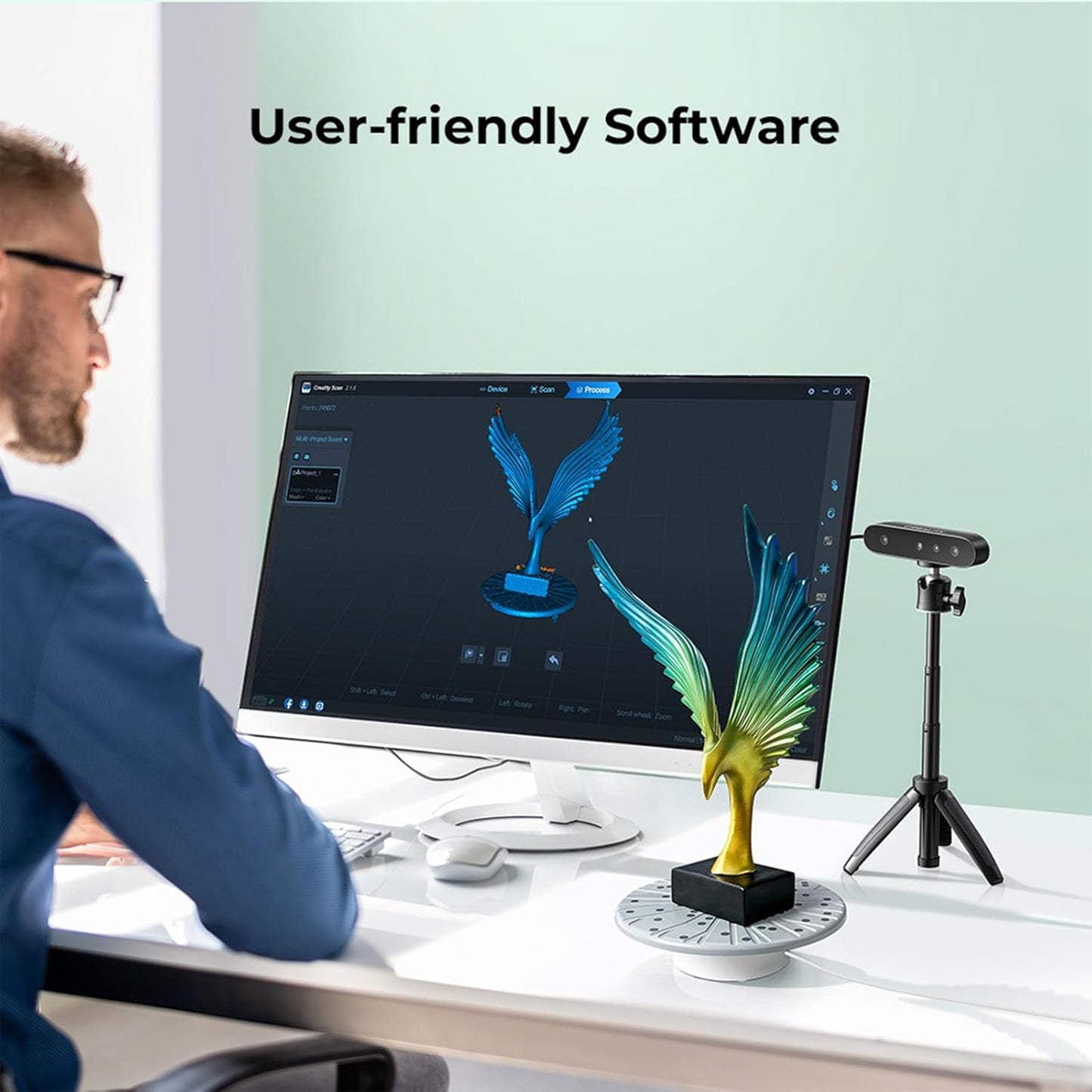 Creality CR-Ferret SE 3D Scanner Desktop Fast 0.1 Mm High Accuracy Flexible Scanning Range Anti-Shake 24-Bit Full-Color Scanning for Black Metal Non-Reflective Objects Mac Windows