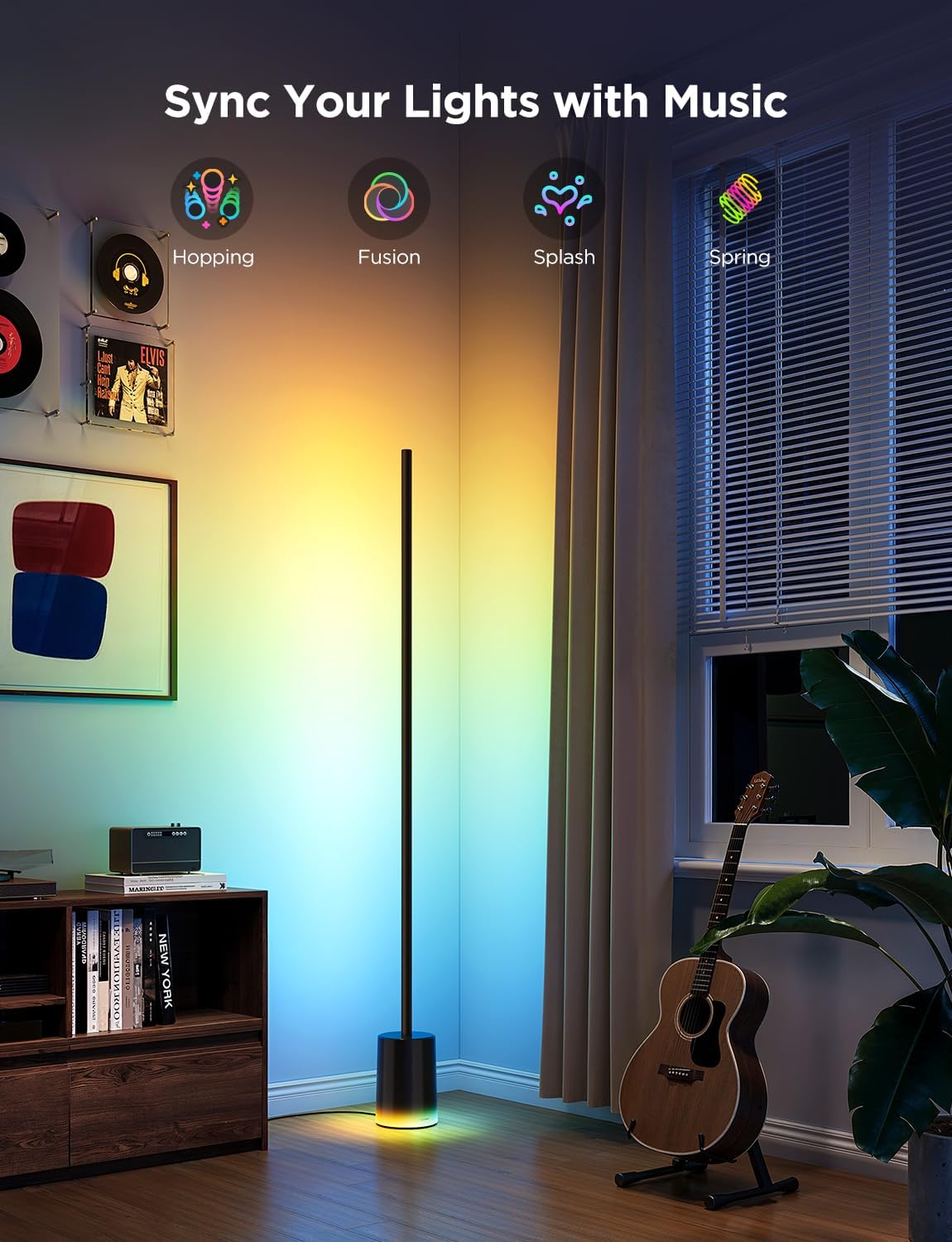 Govee Floor Lamp 2, RGBIC, Warm Cool White LED, Compatible with SmartThings, Matter, Alexa, 1725lm, Music Sync, Scene Modes, Smart Floor Lamp for Living Room, Bedroom, Black(1 Pack)