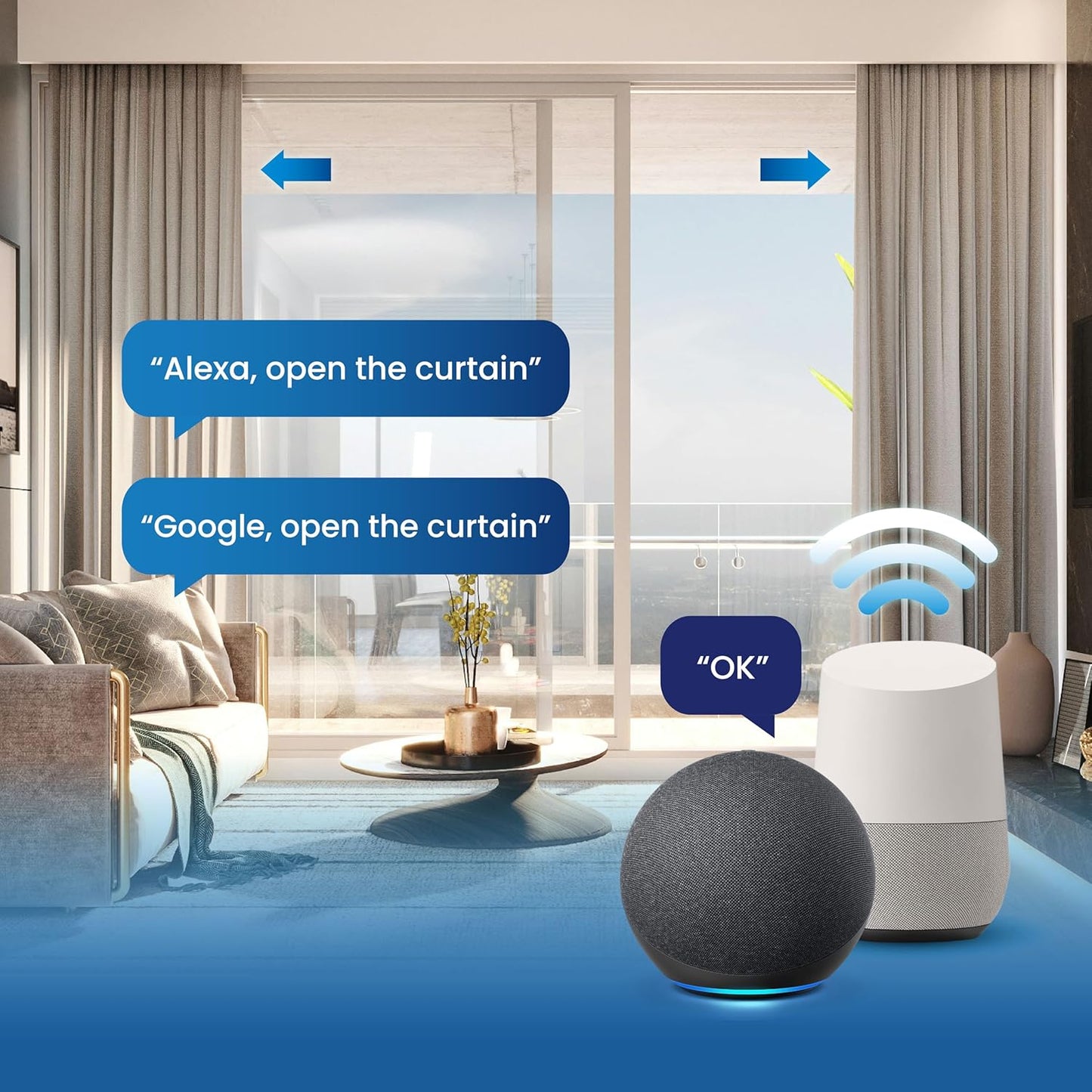 Osprey.Life Smart Motorized Curtain Track, 71-130in, No-Cut Adjustable Electric Rail, ~33dB Quiet Motor, Remote & App Control, Alexa, Google Assistant & Siri, Ceiling/Wall Mount (Center Opening)