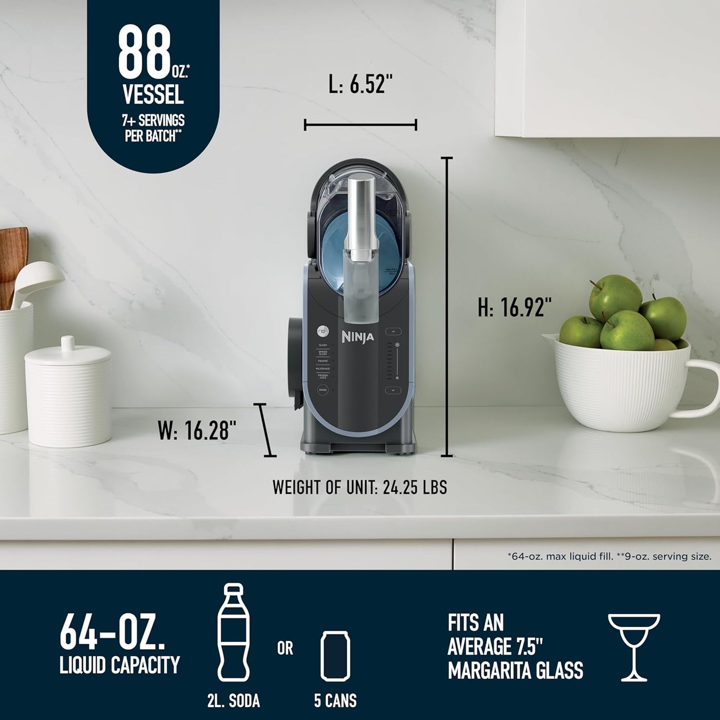 Ninja SLUSHi Frozen Drink & Slushie Machine with RapidChill Technology | 88 oz. Easy Fill Vessel | 5 Preset Programs | Make Margaritas, Frappés, & More | With Dishwasher Safe Parts | Black | FS301