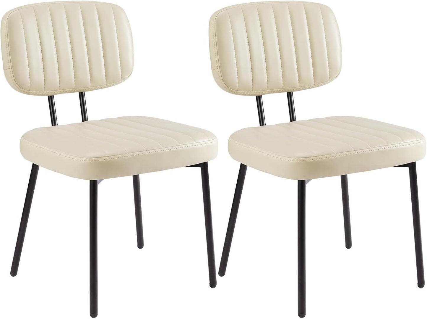 DUMOS Dining Chairs Set of 4, Upholstered Mid-Century PU Leather Accent Chair with Backrest and Metal Legs for Kitchen, Living Room, Beige White