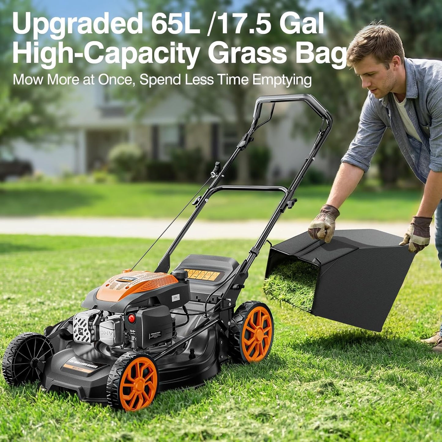 21” Self-Propelled Lawn Mower Gas, 170CC 4-in-1 Mulch/Rear Bag/Side Discharge/Rear Discharge, Walk-Behind Gas Lawnmower with 7-Position Cutting Height, Foldable Gas Powered Lawn Mowers for Yard Garden