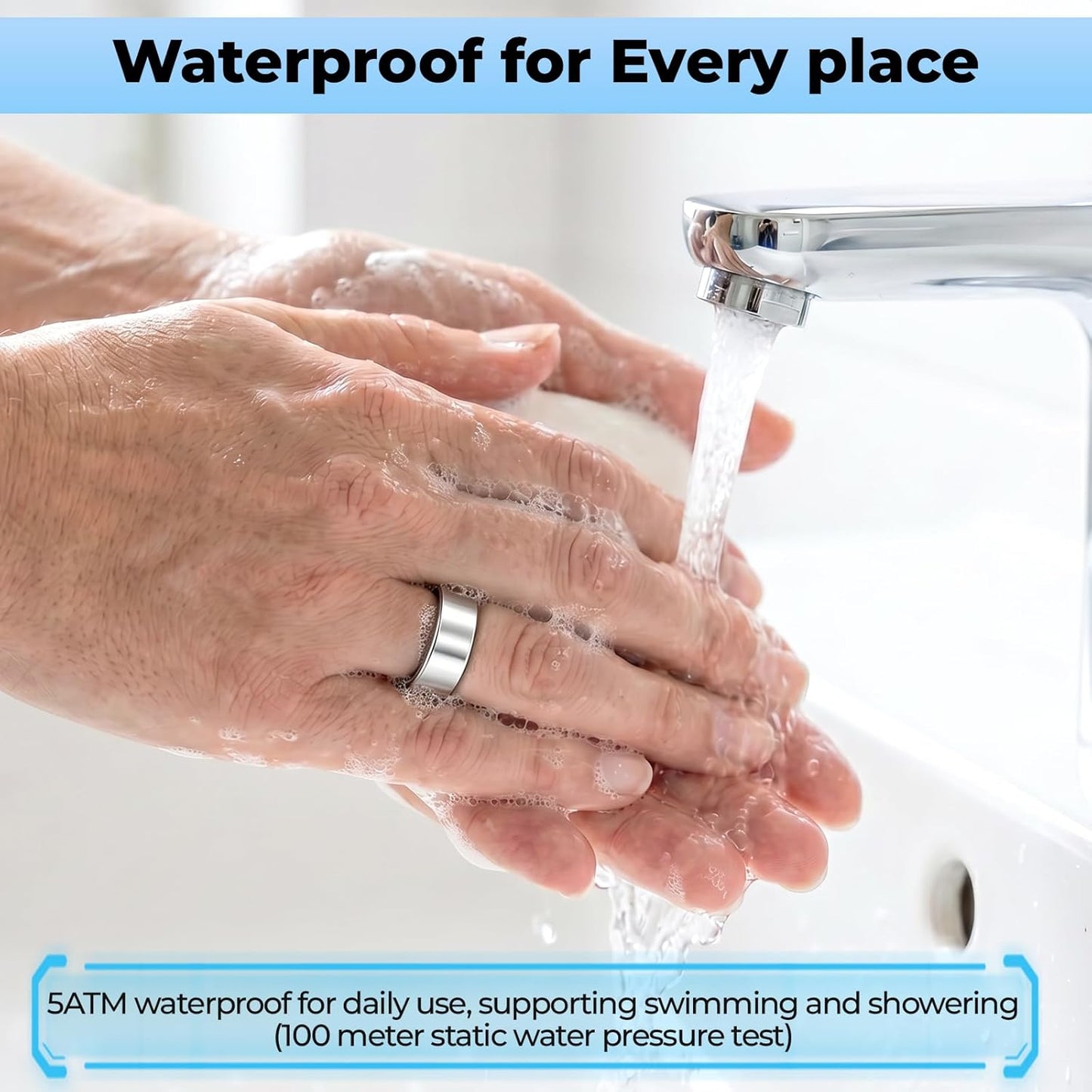 XUV Smart Health Ring for Women Men, Waterproof Smart Ring with Heart Rate/Emergency Alert, Daily Reminders, Sleep, Sport Report– No Subscription Fee, Compatible with iOS & Android(Silver, 11)