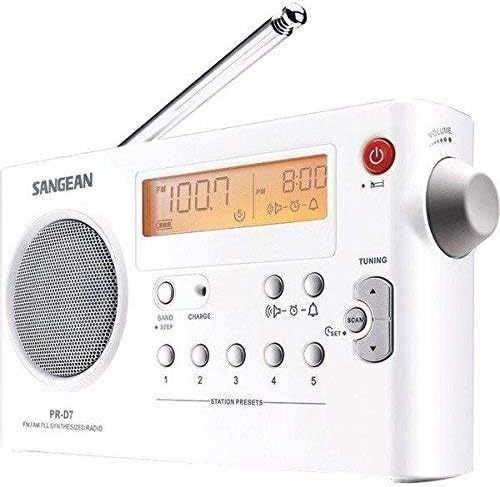 Sangean PR-D7 AM/FM Digital Rechargeable Portable Radio - White, One Size