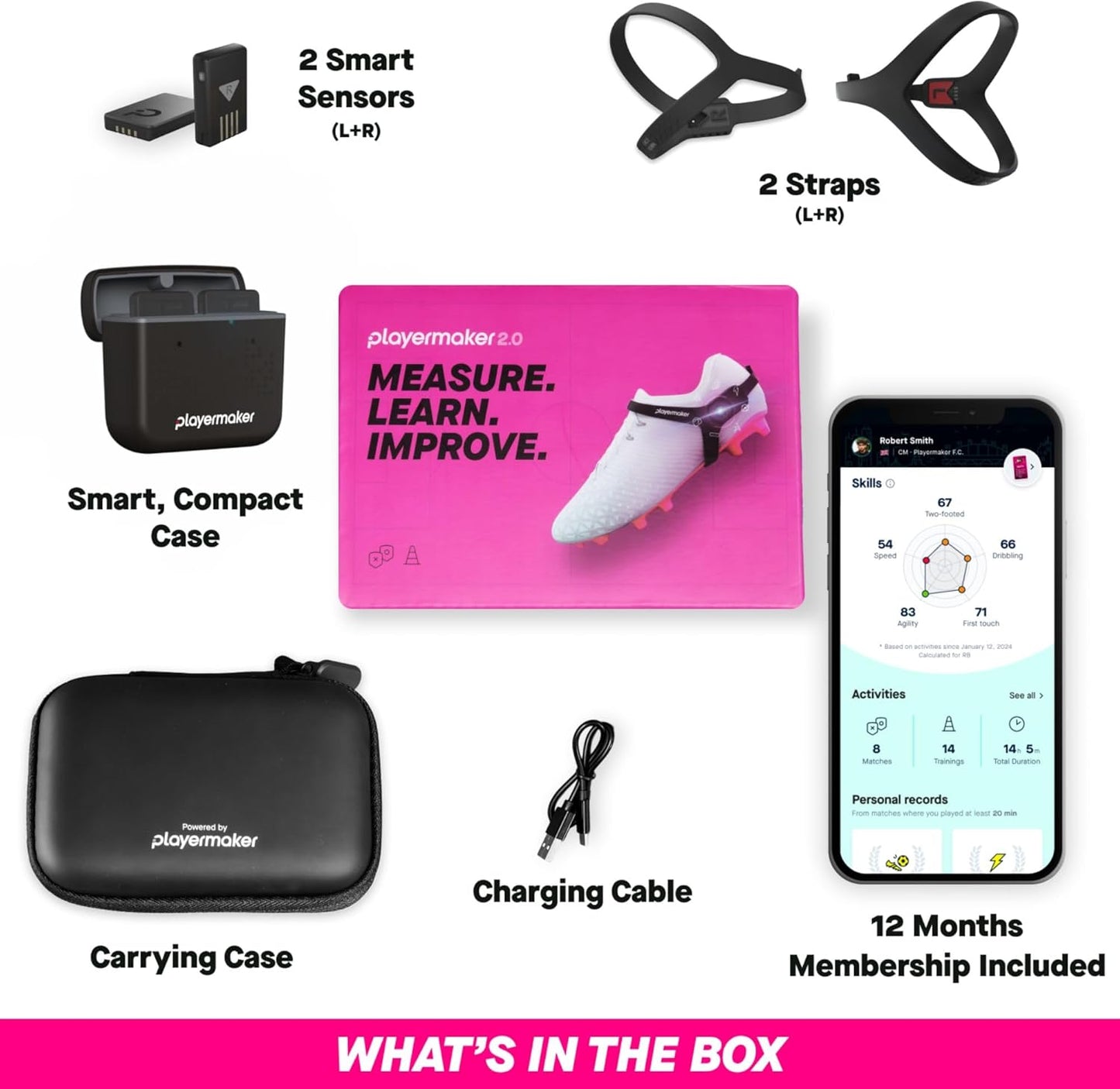 Playermaker 2.0 Smart Soccer Tracker for Cleats, 25+ Technical & Physical Soccer Training Metrics, 12 Month Access to Playermaker Technology App Included, Next-Level Precision Beyond GPS Trackers