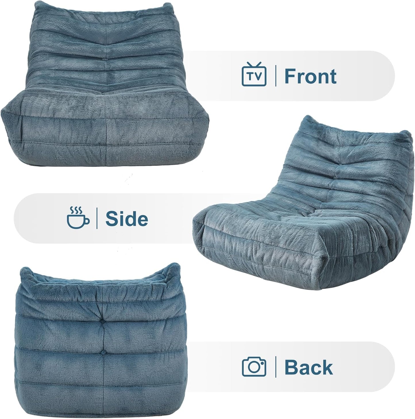 Bean Bag Chairs for Adults Giant Bean Bag Chair Memory Foam BeanBag Chair Bean Bag Sofa with Filler Faux Fur Fireside Beanbags Lazy Sofa for Living Room Bedroom Office (Bluegrey Plush, Single)