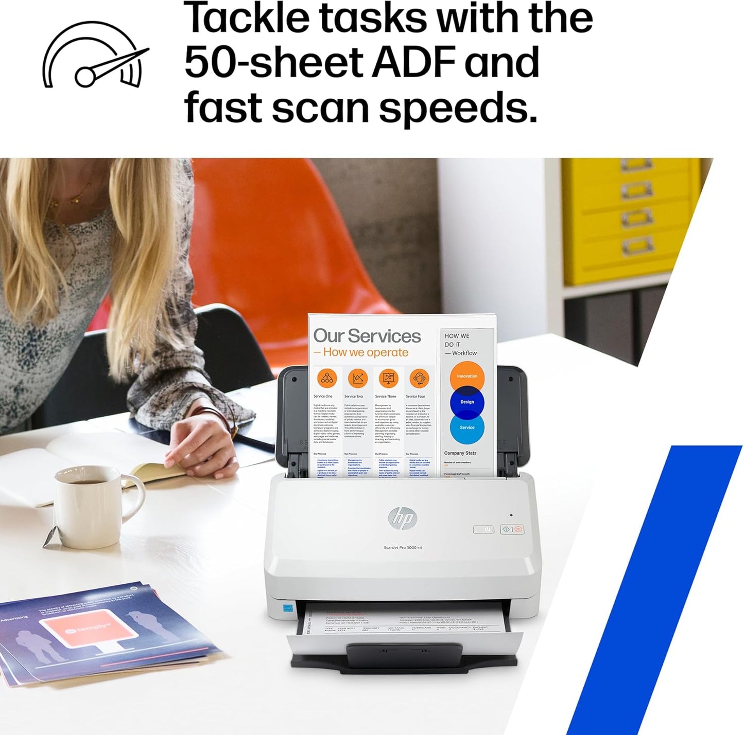 HP ScanJet Pro 3000 s4, Fast 2‑Sided Scanner with Auto Document Feeder, Best for Small Business (6FW07A)