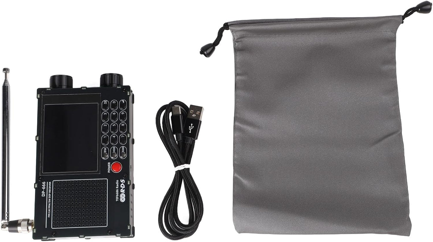 DP-666 TEF6686 Full Band Radio, FM AM Shortwave Radio RDS, 2.8 Inch Resistive Touch LCD Color Screen, Portable High Sensitivity Travel Radio(Black)