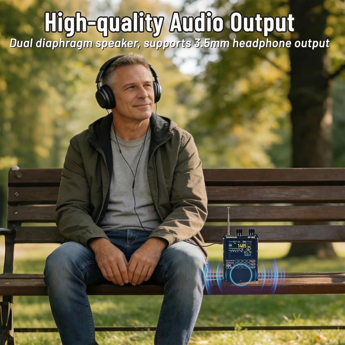 DP-666 TEF6686 Full Band Radio,AM LW/MW/SW/OIRT/FM High Sensitivity Shortwave Radios Receiver with RDS Data Shows,2.8-inch LCD Color Touch Screen,5000mAH Battery,Telescopic Antenna,Donut Antenna