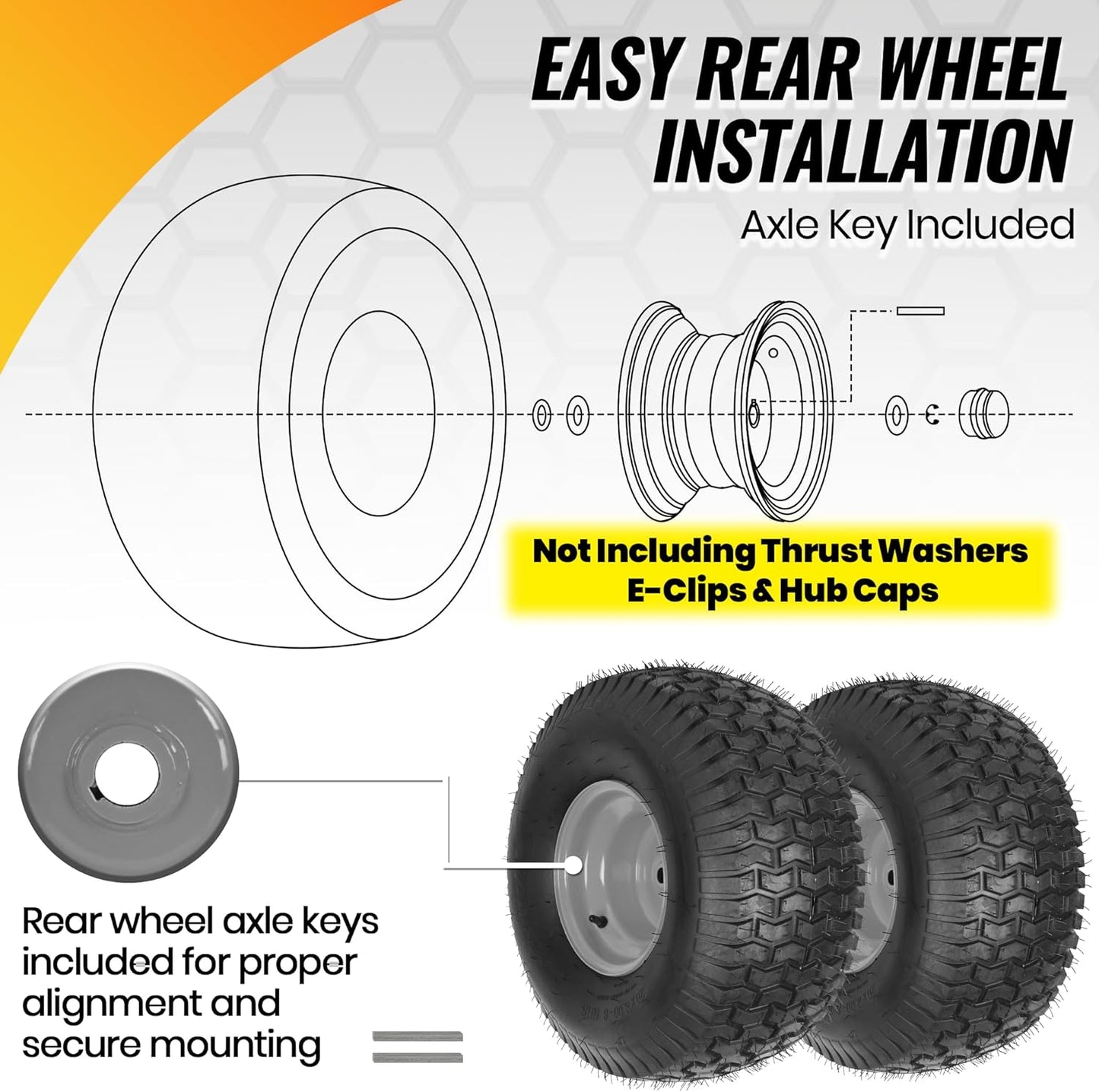 AR-PRO 20x8.00-8 Rear Tire and Wheel Assemblies for Riding Lawn Mowers - 3/4" Borehole, 3.5" Offset Hub and 3/16" Keyway, 4 Ply Tubeless, 965lbs Capacity (Set of 2)