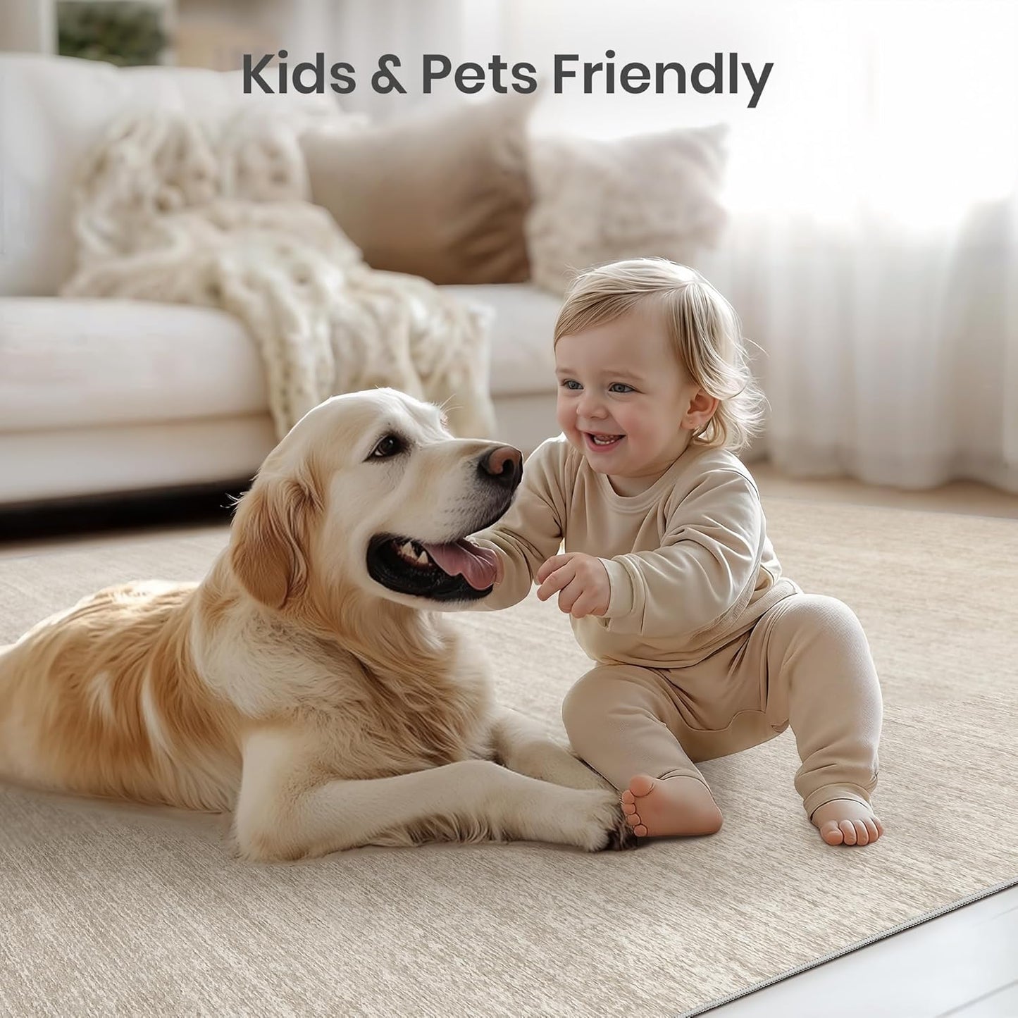 Valenrug Area Rugs 9x12 Living Room - Stain Resistant 9x12 Area Rugs for Living Room, Non Slip Backing Printed Rugs for Bedroom, Folable Machine Washable Rugs (9'x12', Beige)