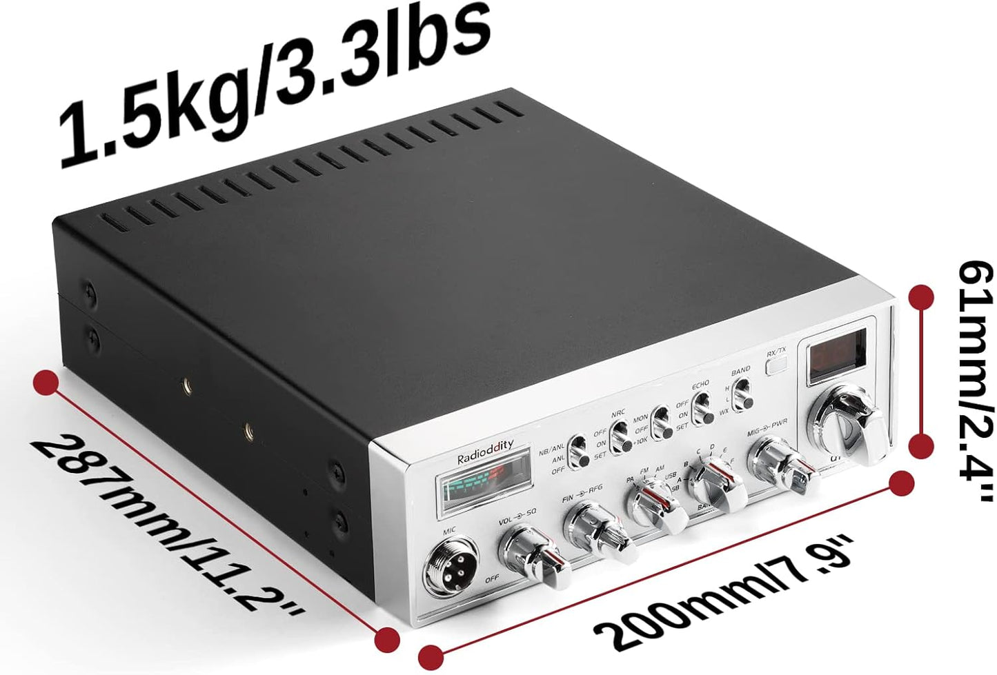 Radioddity QT40 10 Meter SSB Ham Radio, Digital Noise Reduction 40W High Power Amateur Radio with NOAA Alert, AM/FM/PA Mobile Transceiver with CTCSS/DCS, USB Programming Cable, Perfect for Truck