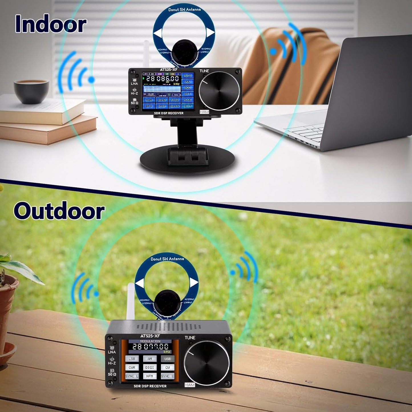 Upgraded V4.20 ATS25-XF Si4732 DSP Shortwave Radio Receiver with Bracket Donut Antenna, 2.8-inch LCD Touch-Screen WiFi FM LW SW CB MW SSB FT8 RTTY PSK Hell Full-Band Decoder Receiver, LNA Function