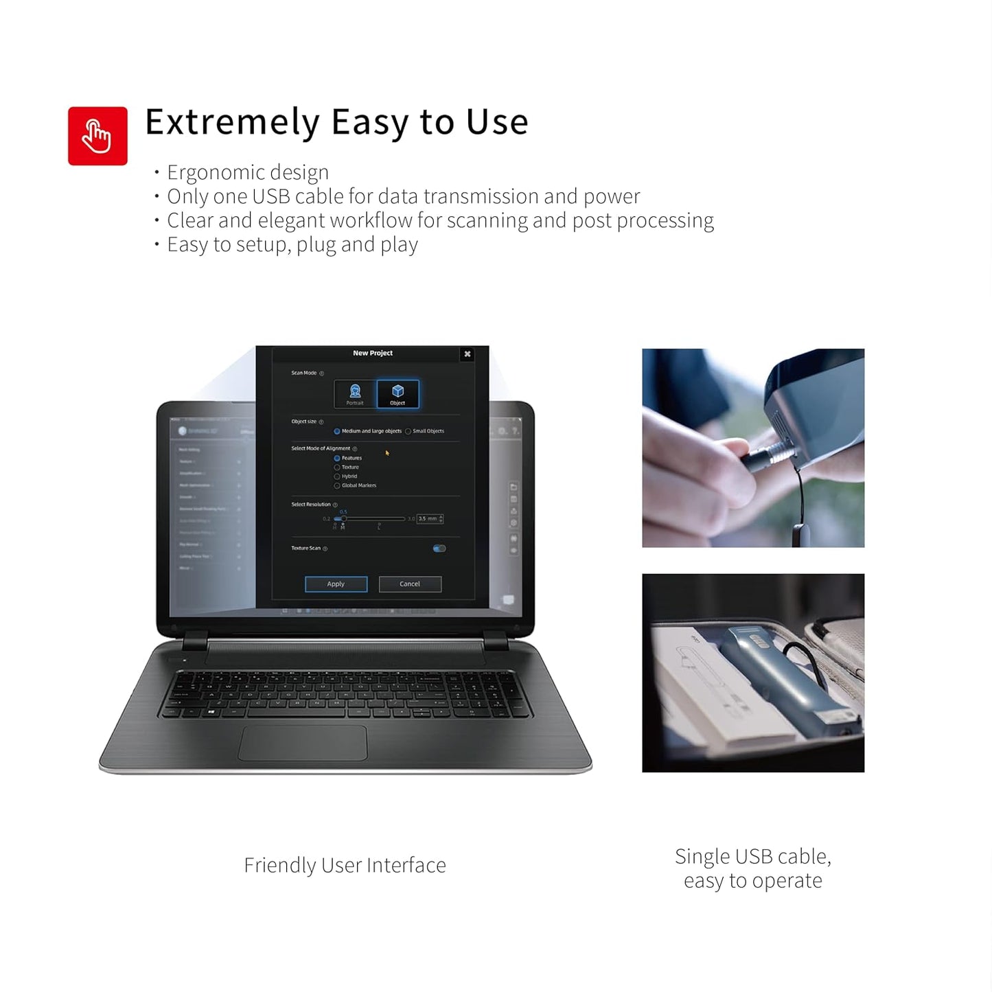 Shining 3D Einstar Handheld 3D Scanner with Detail-Oriented Enhancement Technology Support Scanning Hair and Body, Up to 14FPS Scanning Speed High Quality Collecting Data 3D Scanner for 3D Printer