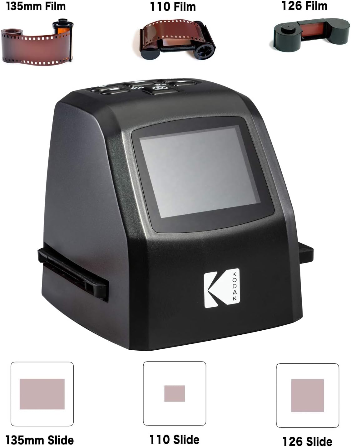 KODAK Mini Digital Film & Slide Scanner – Converts 35mm, 126, 110, Super 8 & 8mm Film to 22MP JPEG Images – Includes 2.4" LCD Screen & Easy-Load Adapters