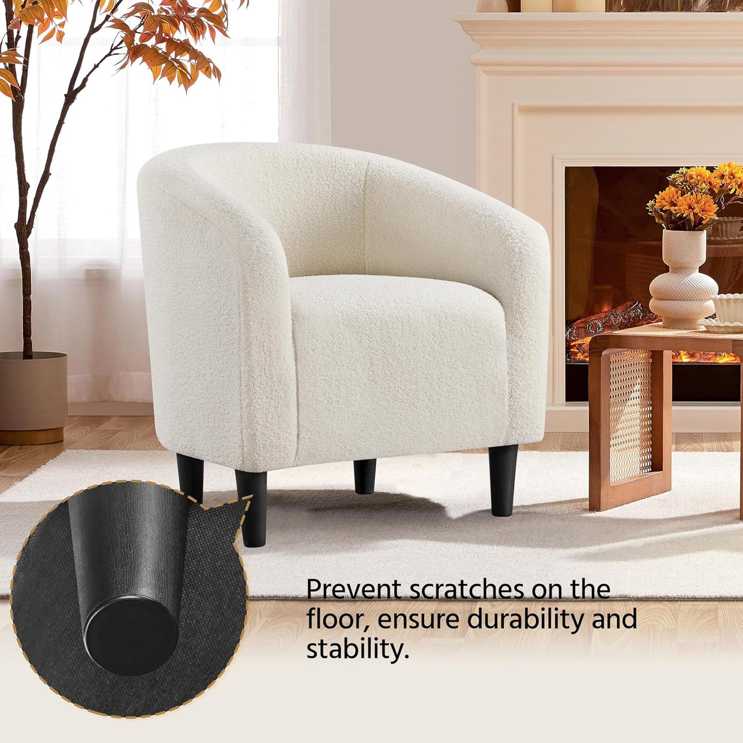 Yaheetech Barrel Chairs, Furry Accent Chairs with Soft Padded Armrest for Living Room Bedroom Waiting Room Office, Set of 2, Ivory