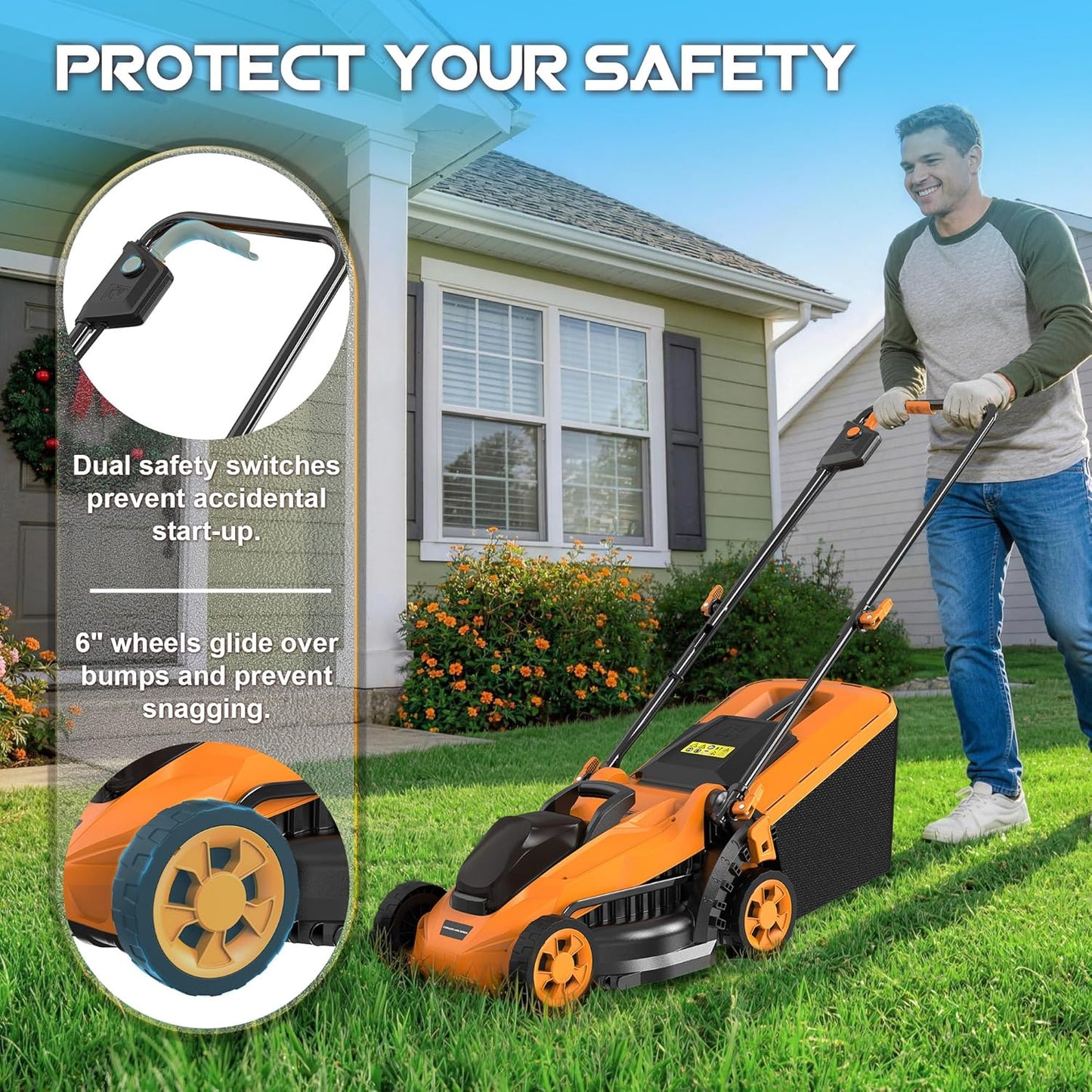 20V Cordless Lawn Mower (No Battery) Compatible with Dewalt 20V Max Battery, 14" Electric Lawn Mower with 5 Heights Adjustment, Brushless Electric Mower for Garden, Yard