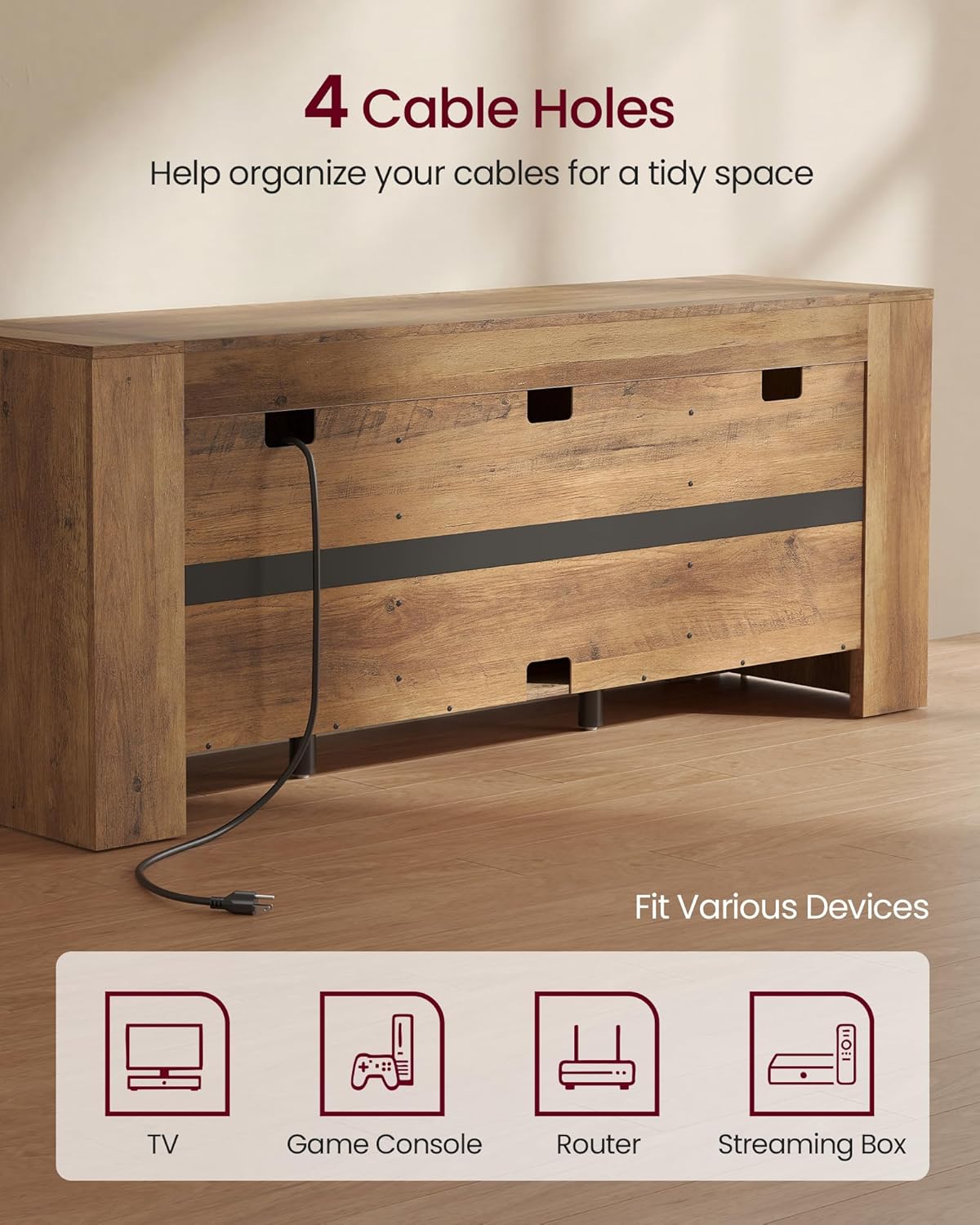 VASAGLE TV Stand, Farmhouse Entertainment Center with Storage Cabinets, Media Console Table for Living Room, Bedroom, for 65 Inch TV, 58 x 15.7 x 23.6 Inches, Honey Brown ULTV623K101S