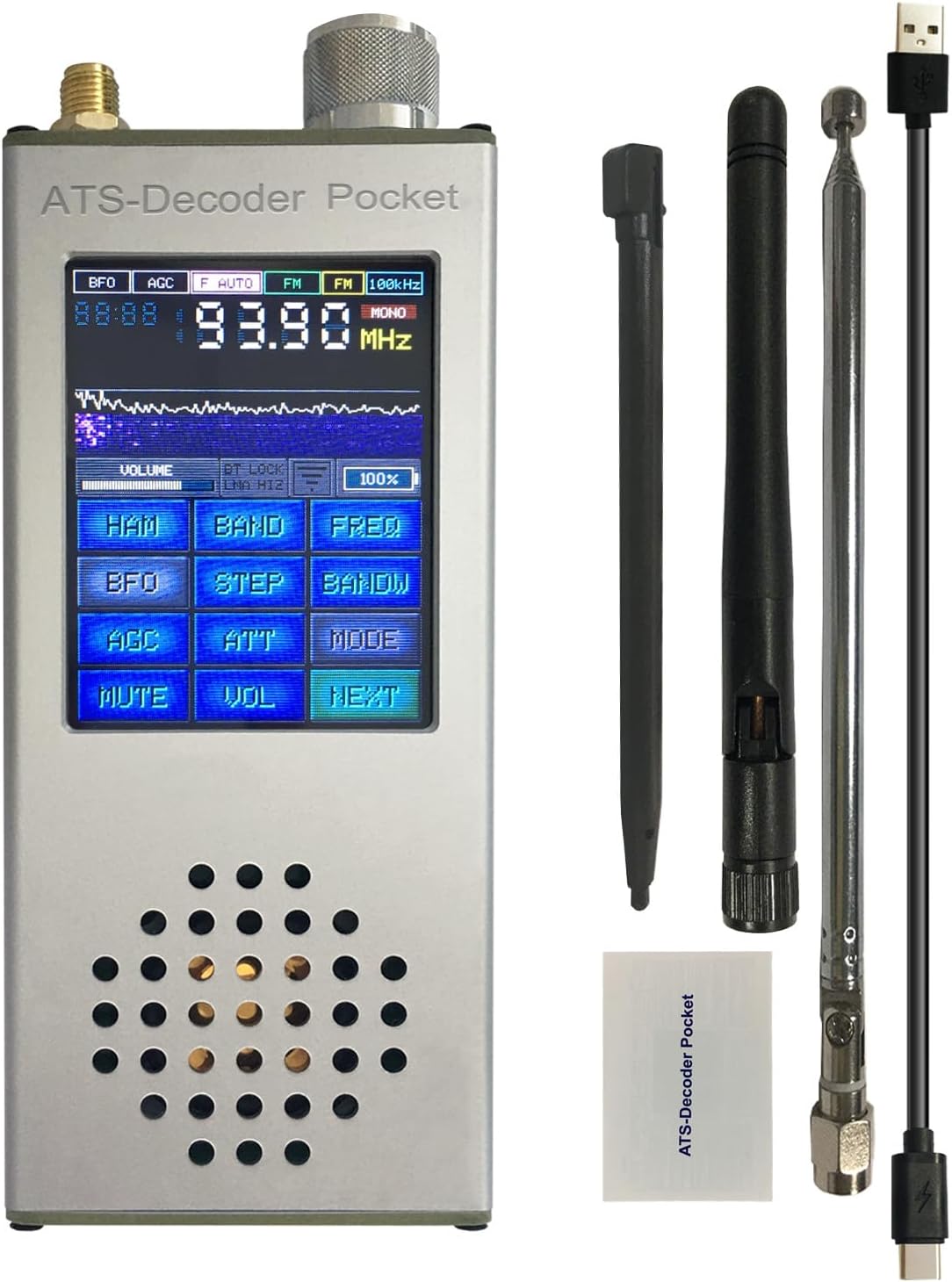 ATS-Decoder Pocket SI4732 Full Band Radio Receiver Portable DSP ATS120 2.4" Touchscreen FM RDS AM MW SW SSB LSB/USB ESP32 Bluetooth Rotary Encoder Type-C Rechargeable Radio Developers Hobbyists