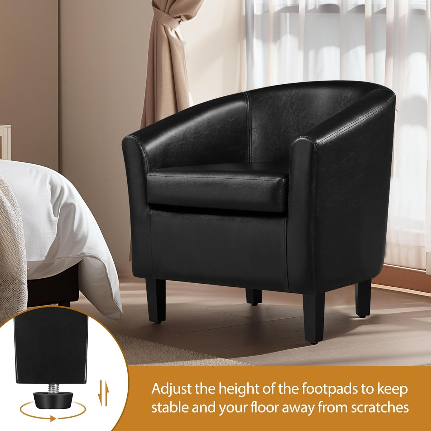 Yaheetech Barrel Chairs Set of 2, Faux Leather Club Armchairs, PU Leather Accent Chairs with Soft Padded Seat for Living Room Bedroom Waiting Reading Room, Black