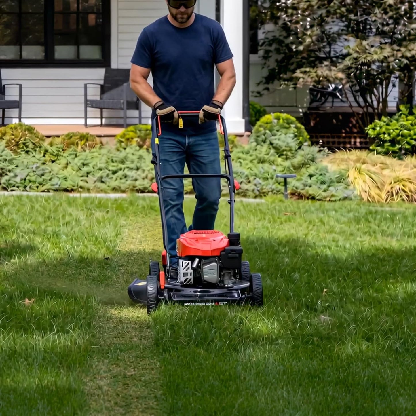 PowerSmart 18-Inch Gas Push Lawn Mower with 144cc 4-Cycle OHV Engine, Side-Discharge, 5-Position Adjustable Cutting Height (DB8618C)