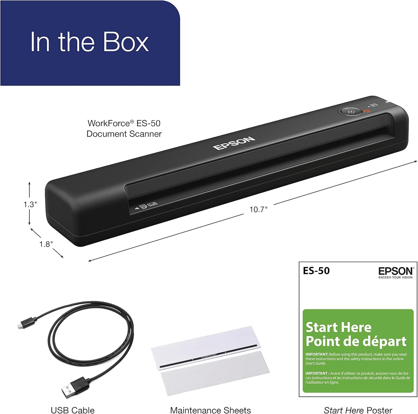 Epson Workforce ES-50 Portable Sheet-Fed Document Scanner for PC and Mac