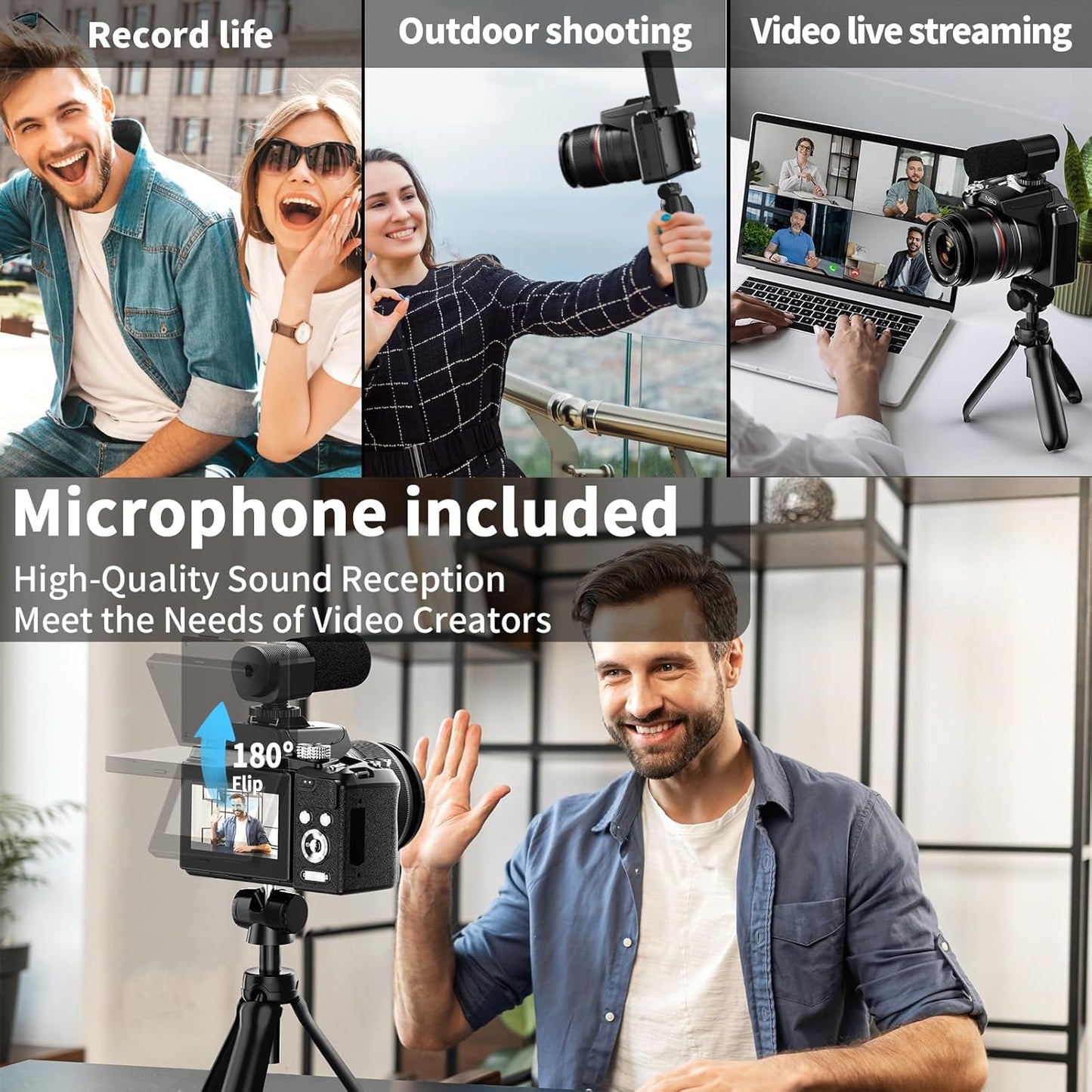 NBD 64MP Digital Cameras for Photography,8K Vlogging Cameras for YouTube,16X Optical Zoom Travel Point and Shoot Digital Cameras Fotograficas with 180°Flip Screen,58mm UV Lens,2 Batteries(Black)