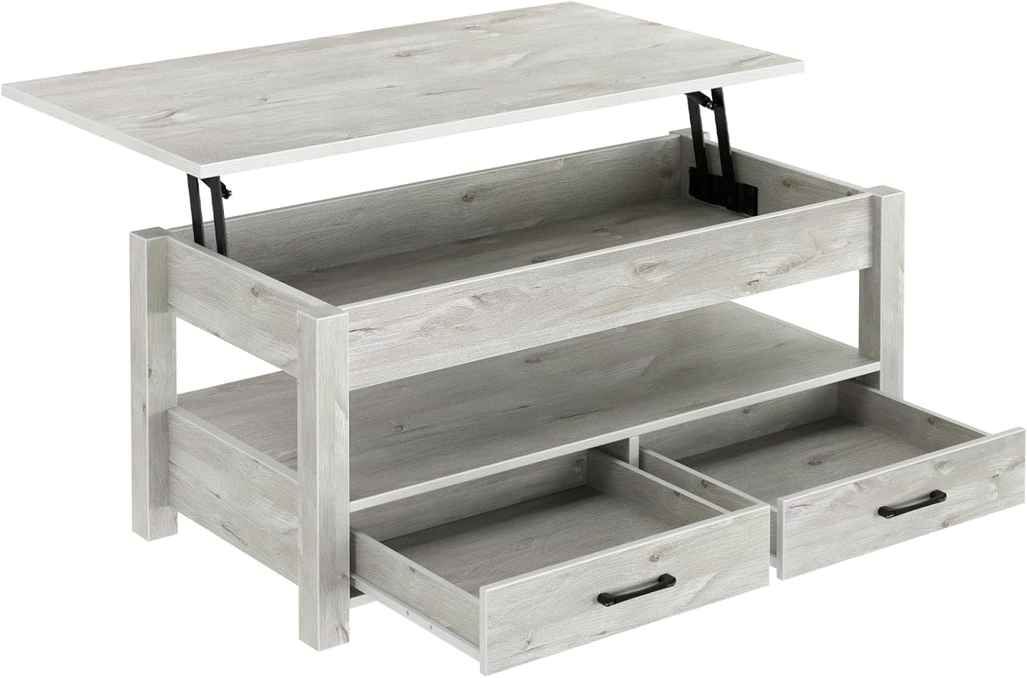 Rolanstar Coffee Table, Lift Top Coffee Table with Drawers and Hidden Compartment, Living Room Table with Wooden Lift Tabletop, for Living Room, Grey