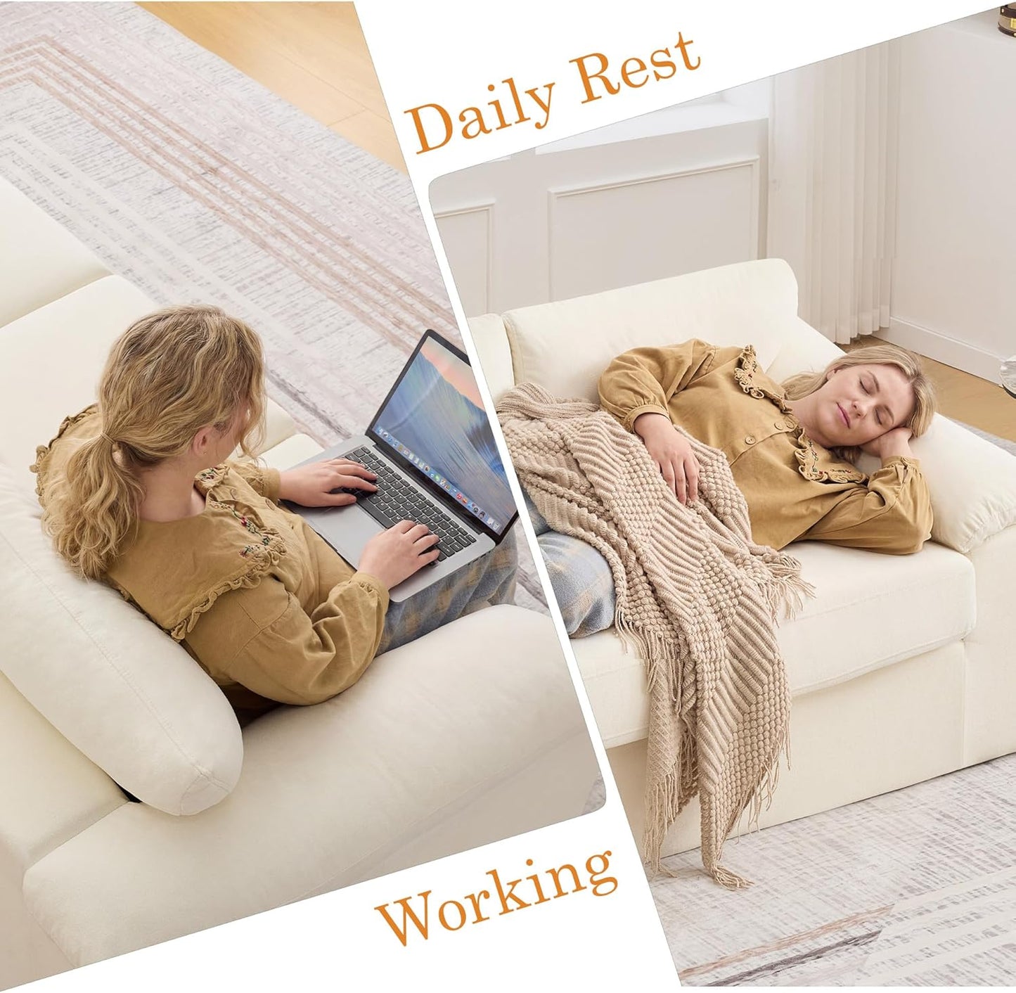 Boneless Couch Sets, Modern 3 Seater Sofa with Accent Chair, Floor Cloud Couch Sets with Extra Comfy Soft Deep Seats for Living Room, Apartment, No Assemby, Set of 2, Beige
