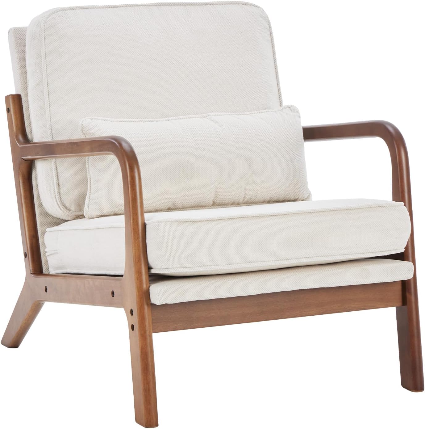 DUMOS Accent Chairs Set of 2,Mid Century Modern Chair with Arms and Waist Cushion, Reading Chairs for Adults, Lounge Chair for Living Room and Bedroom, Solid Wooden Frame, Cream
