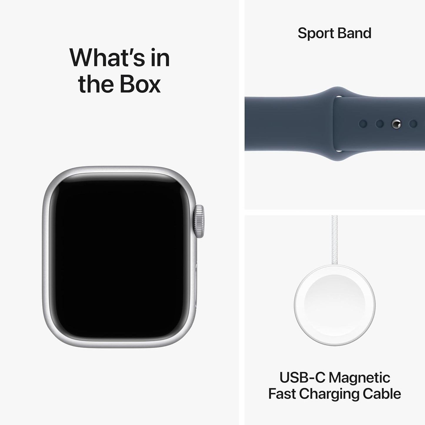 Apple Watch Series 9 GPS 41mm Smartwatch with Silver Aluminum Case with Storm Blue Sport Band S/M. Fitness Tracker, Blood Oxygen & ECG Apps, Always-On Retina Display