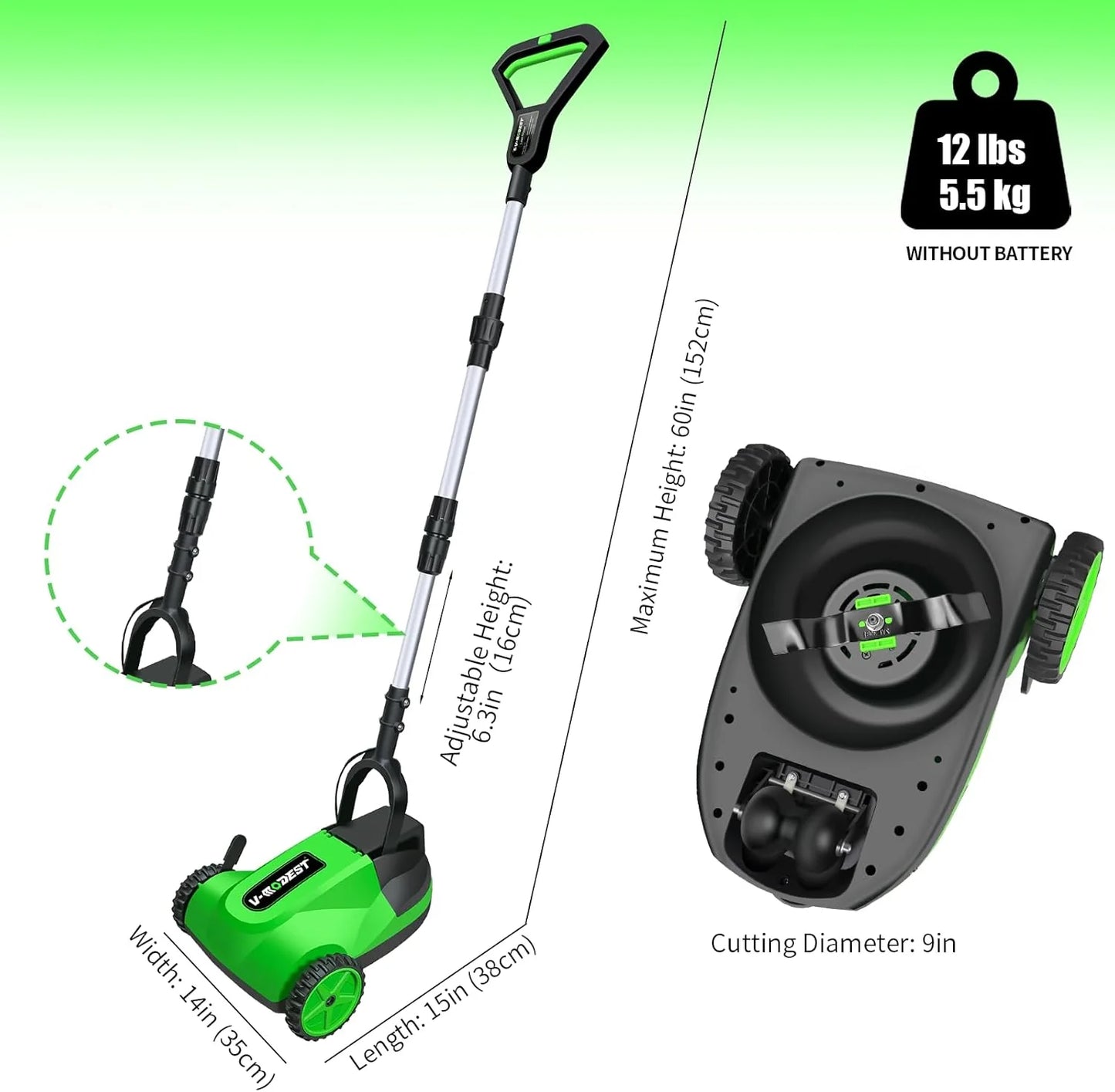 Cordless Lawn Mower, Electric Small Lawn Mower with 2 x 21V 4.0Ah Battery, Lightweight Mini Lawn Mower with Brushless Motor, 3 Cutting Heights, Garden Yard Lawn Care