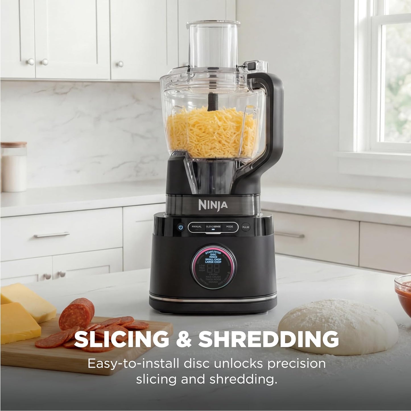 Ninja Kitchen System | Food Processor & Blender with BlendSense Technology | 8-Cup Bowl & 24-oz. To-Go Cup | For Smoothies, Cookie Dough, Salsa & More | 1800-Peak-Watt | Black | TB401