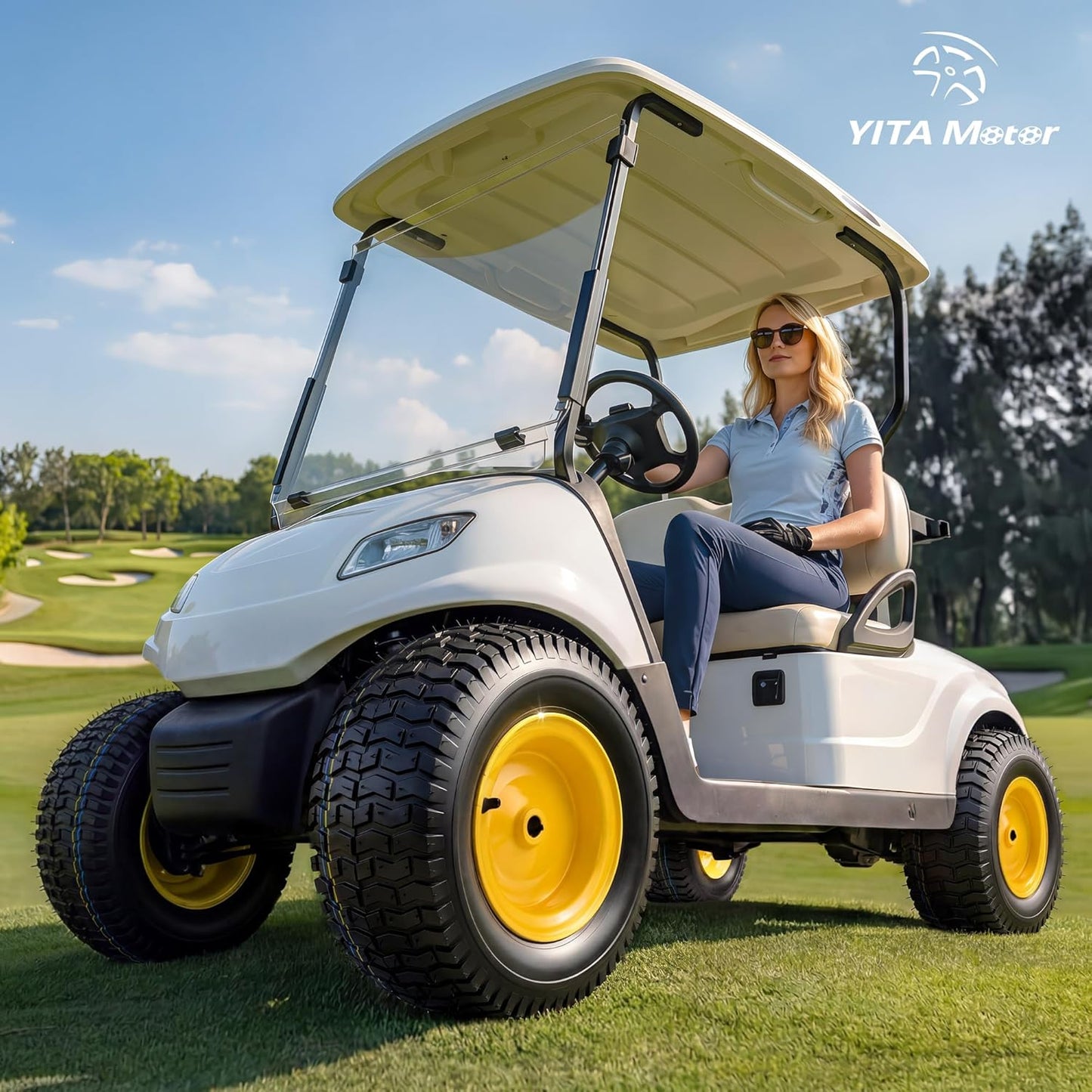 YITAMOTOR 20x8.00-8 Lawn Mower Tires & Wheel Assemblies, 4 Ply Tubeless Front Tires Replacement Fits Lawn Tractors, More Riding Mowers & Garden Vehicle | 3/4" Bore Hole, 3/16" Keyway, 960LBS (2 Pack)