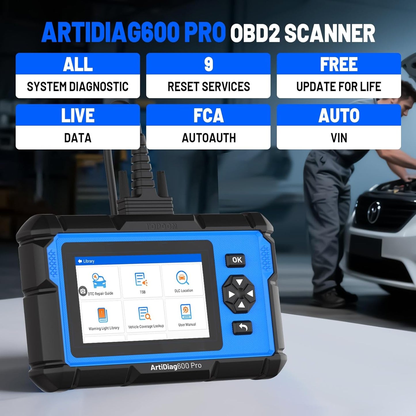 TOPDON ArtiDiag600 Pro, OBD2 Scanner Diagnostic Tool for All Systems, Code Reader Scan Tool with 9 Essential Maintenance Functions, Upgraded Version of AD600S/AD500, Lifetime Free Update