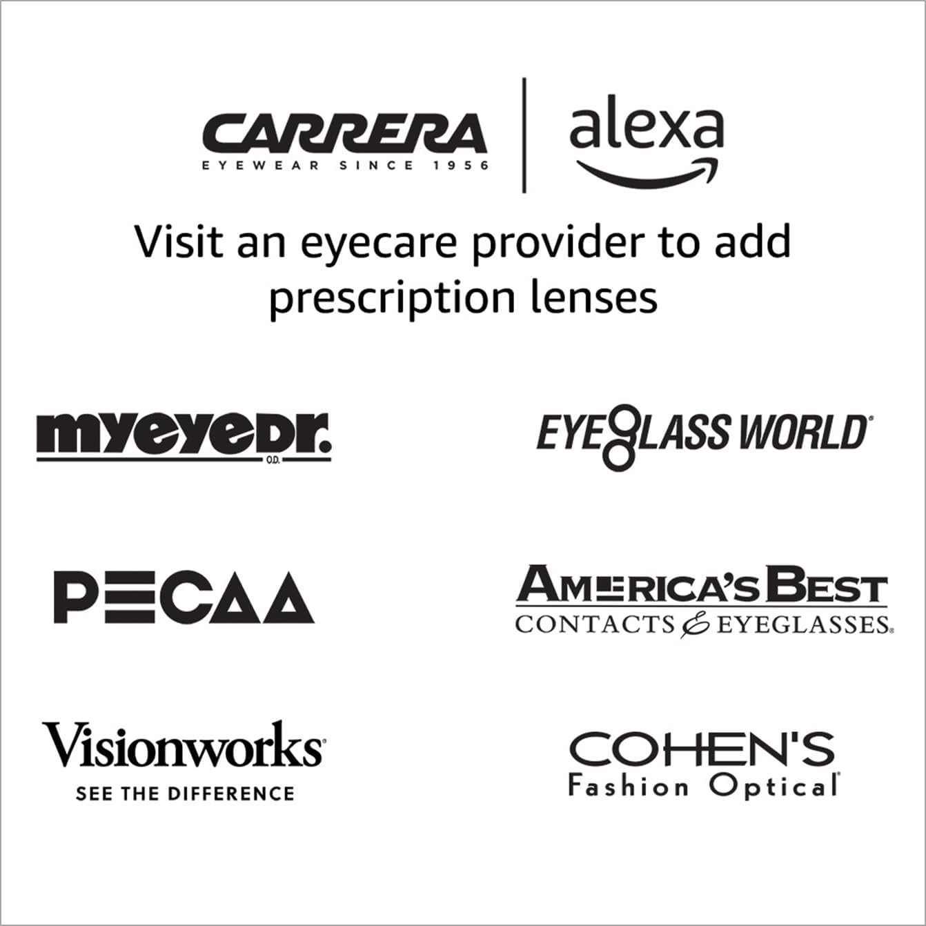 Carrera Smart Glasses with Alexa (newest model), Smart audio glasses, Sprinter black frames with blue light filtering lenses, Square
