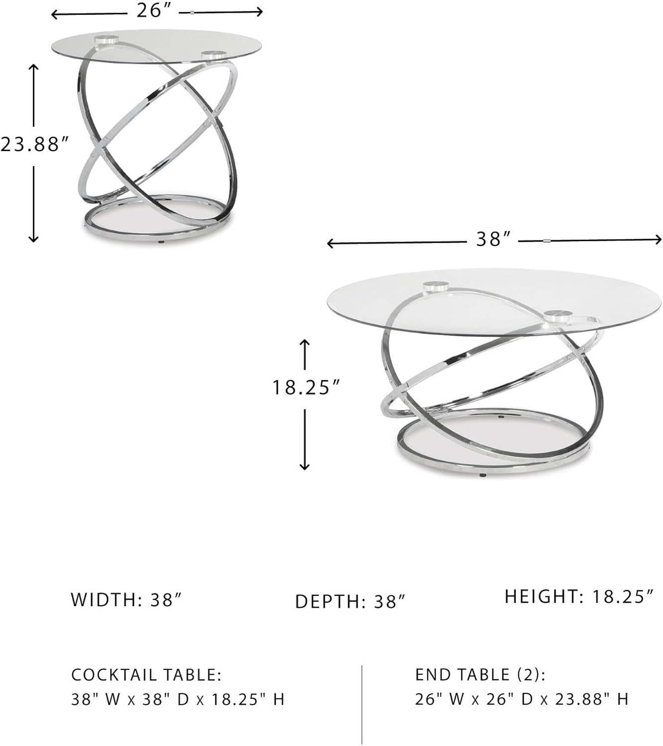 Signature Design by Ashley Hollynyx Contemporary Round 3-Piece Occasional Table Set, Includes Coffee Table and 2 End Tables, Chrome