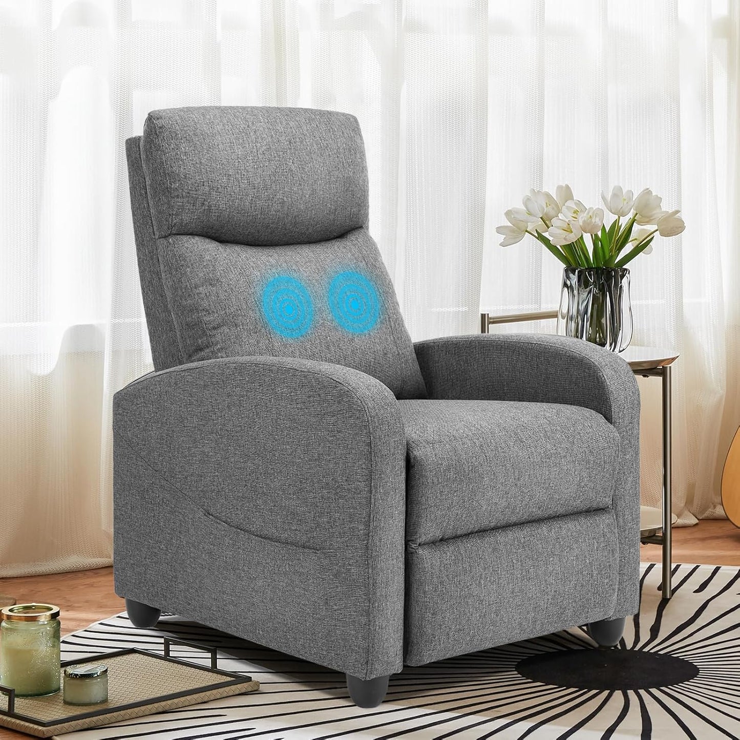 Sweetcrispy Massage Recliner Chair for Adults, Adjustable Home Theater Seating with Lumbar Support for Living Room, Modern Fabric Reclining for Small Space, Grey