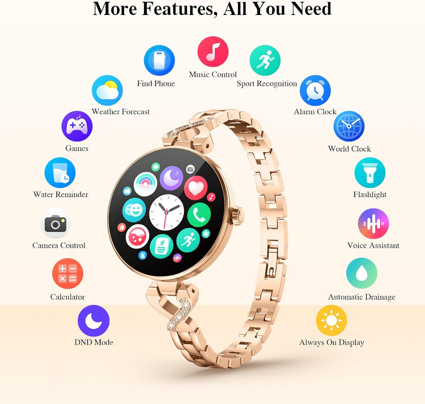 Smart Watches for Women, Answer/Make Call, 1.04'' AMOLED, 24H Sleep Tracker, Fitness Tracker with Heart Rate/Blood Pressure/SpO2/Stress Monitor, 100+ Sport Modes Waterproof Smartwatch for IOS Android