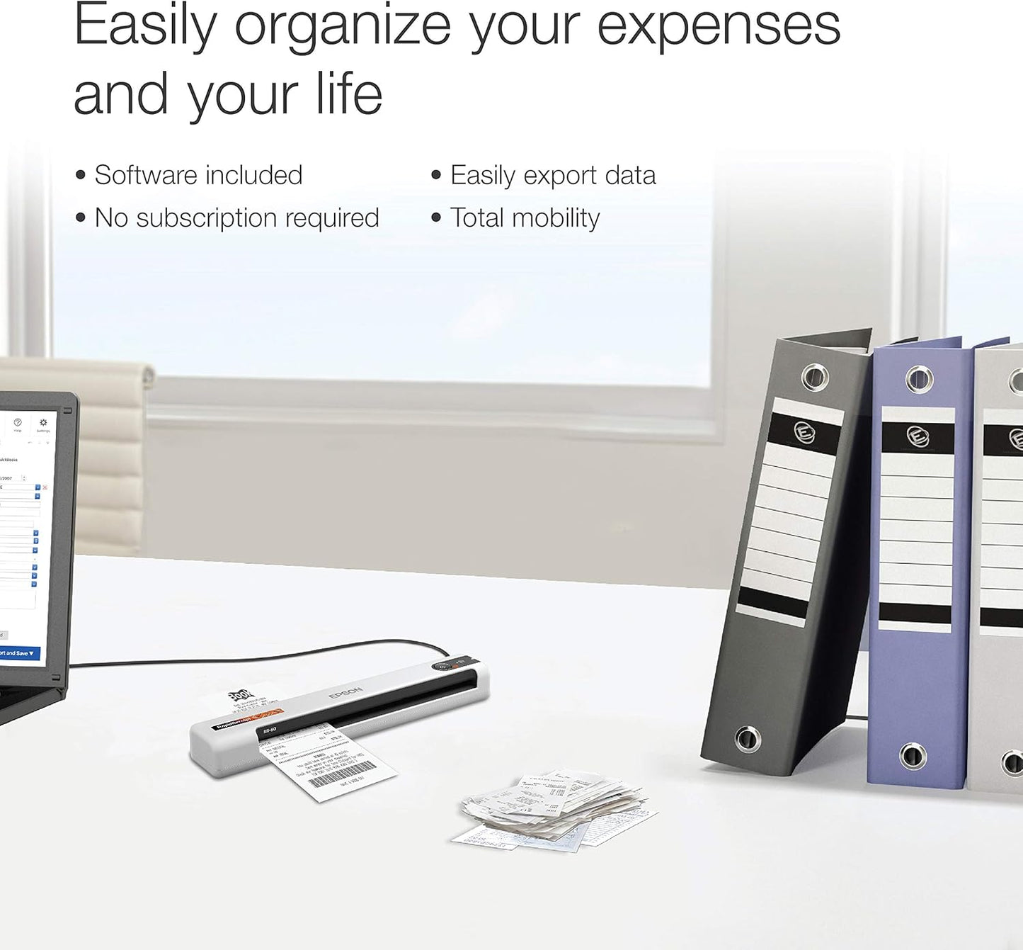 Epson RapidReceipt RR-60 Mobile Tax Receipt and Color Document Scanner with Complimentary Data Management Software for PC & Mac