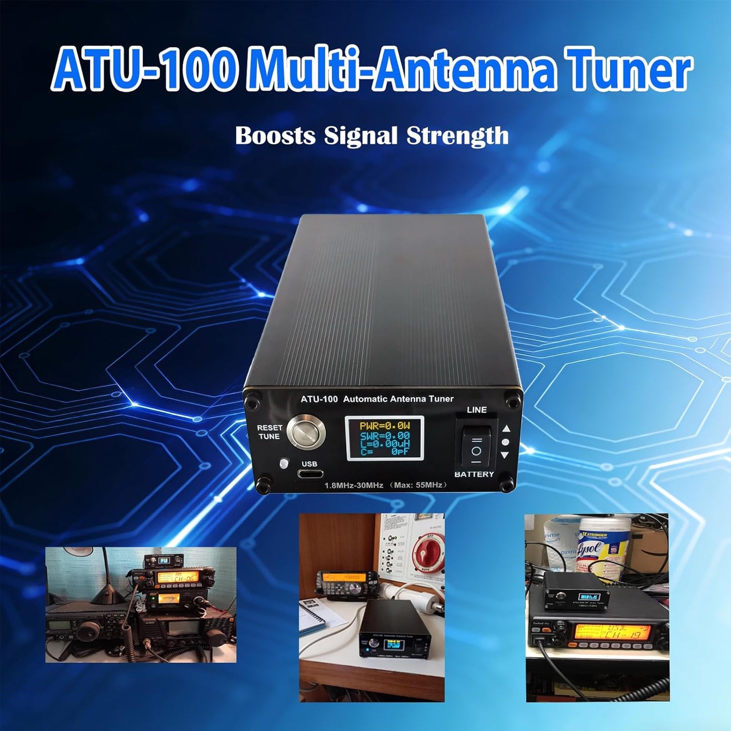 V3.2 ATU-100 EXT Automatic Antenna Tuner for Ham Radio – 1.8-55MHz, Low SWR Tuner, Compact Design, Works with Amateur Radio Equipment, Ideal for POTA/SOTA/DX with 5000mAh Battery
