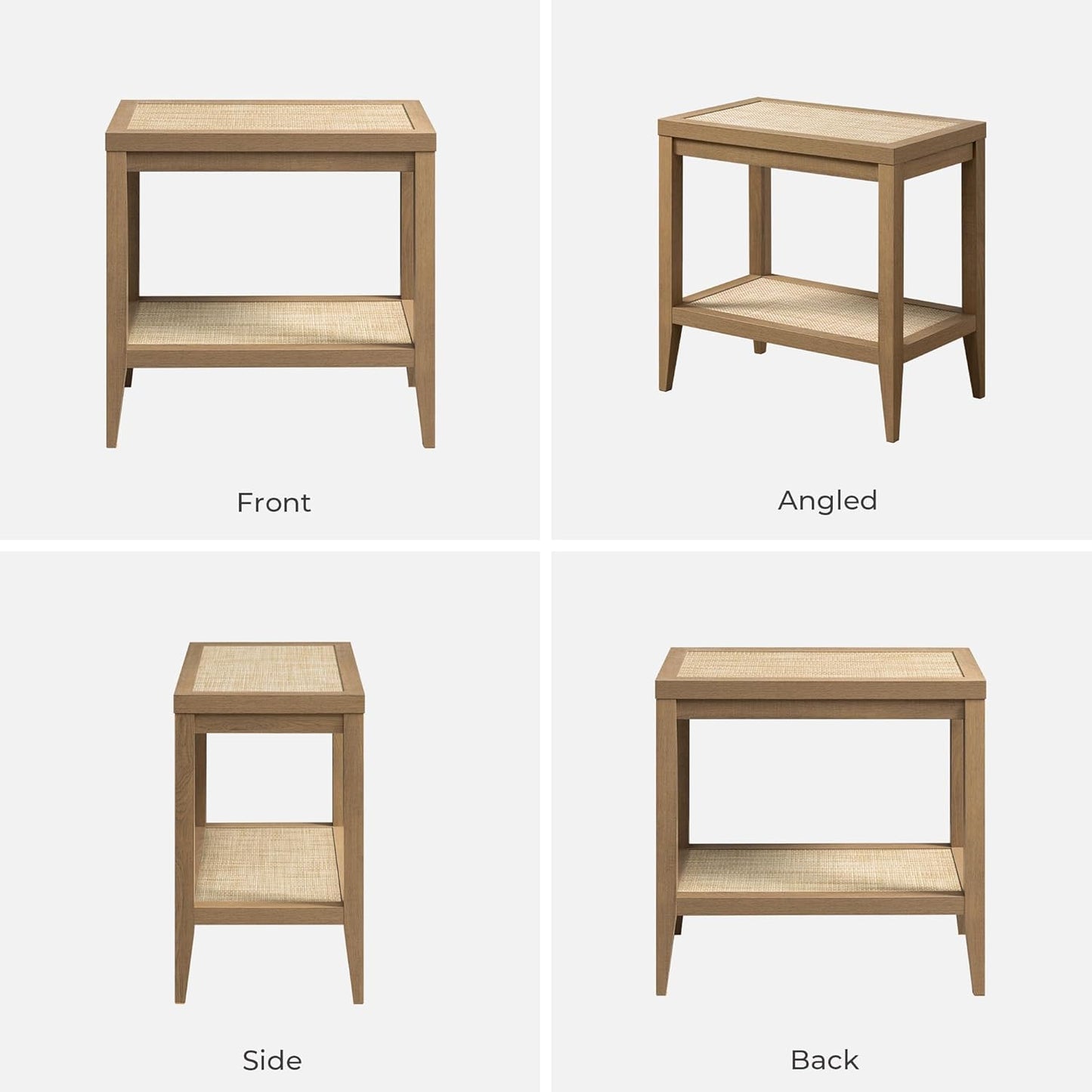 SICOTAS Rattan Nightstands Set of 2 Bedside Table - Boho Narrow End Table Living Room Set of 2 Side Table with Rattan Storage Shelves for Small Space