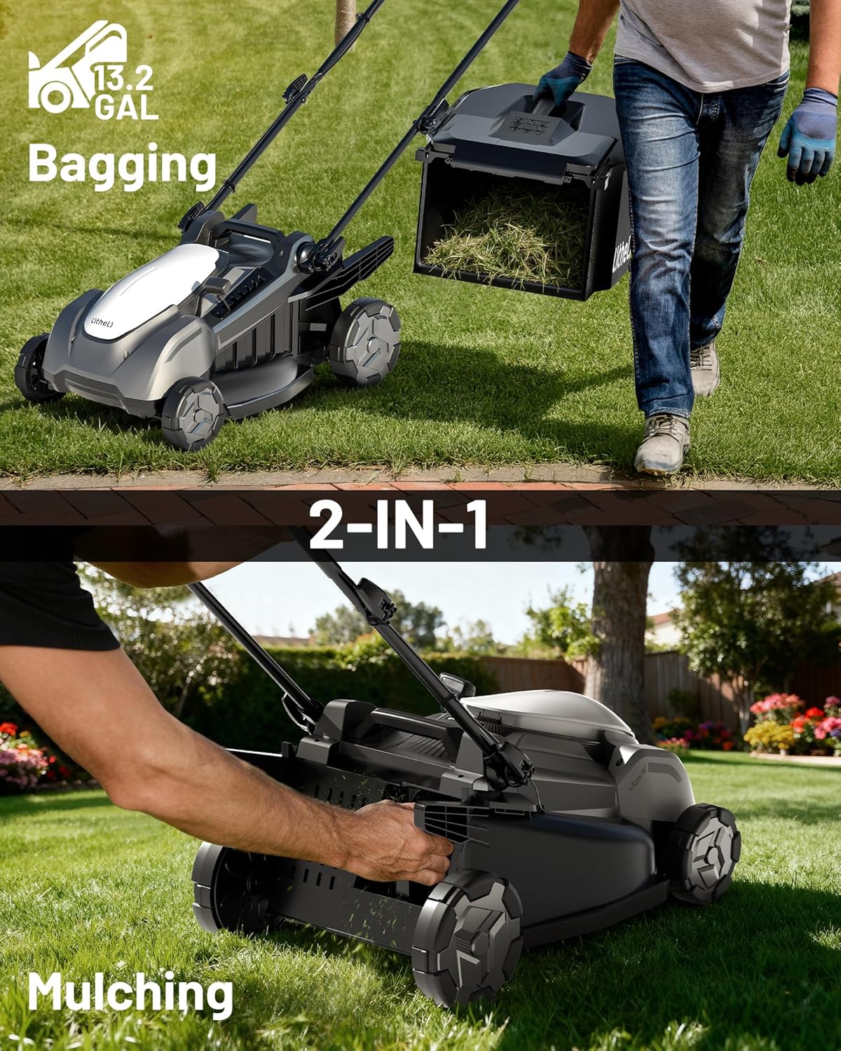 Litheli 18" 40V Self-Propelled (Push) Lawn Mower, 2 x 5.0Ah Batteries Cordless Lawn Mower, Brushless Motor, 2-in-1 Mulching & Bagging, Electric Mower for Small to Medium Yards